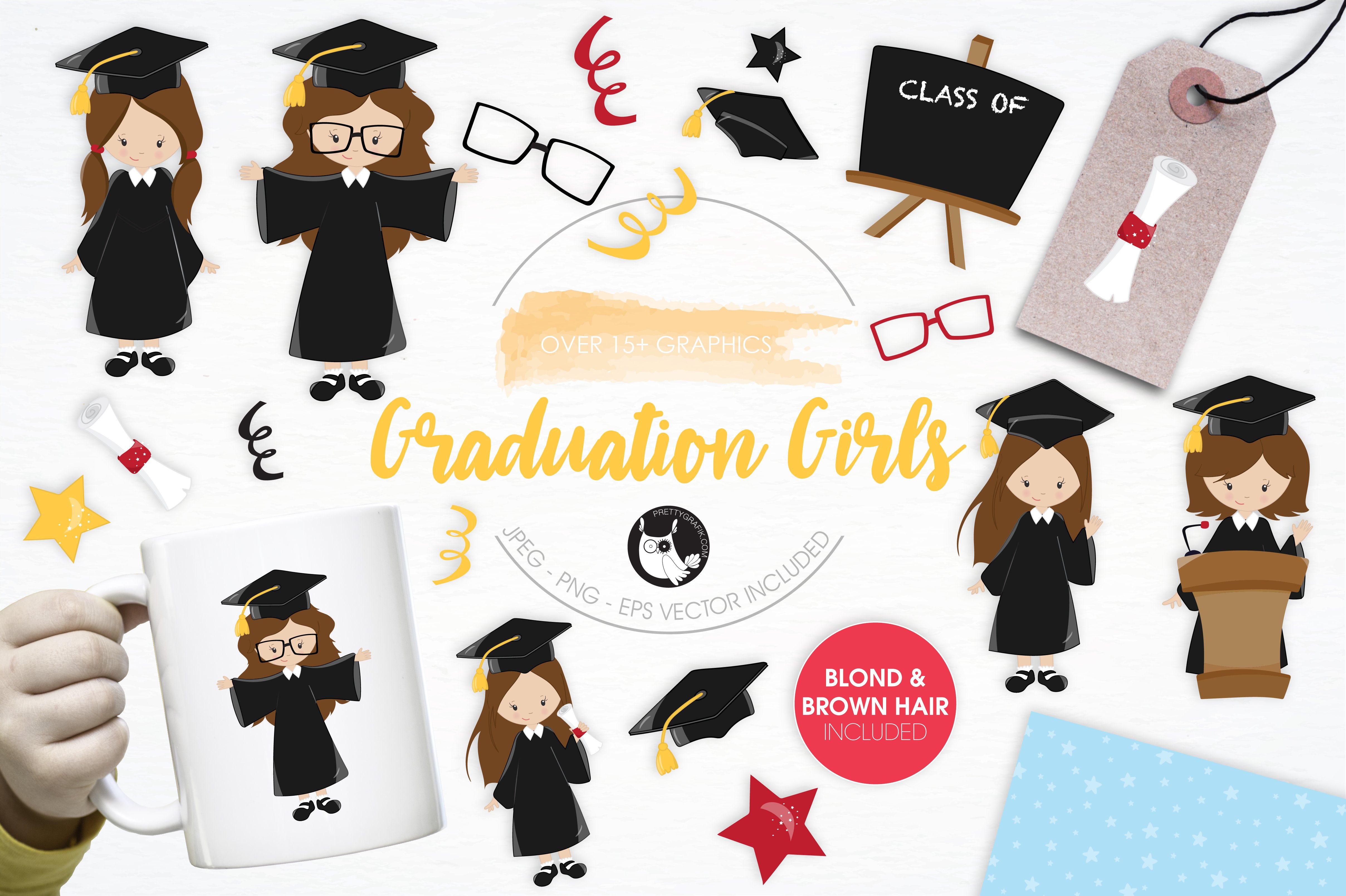 Graduation Girls illustration pack - Vector Image