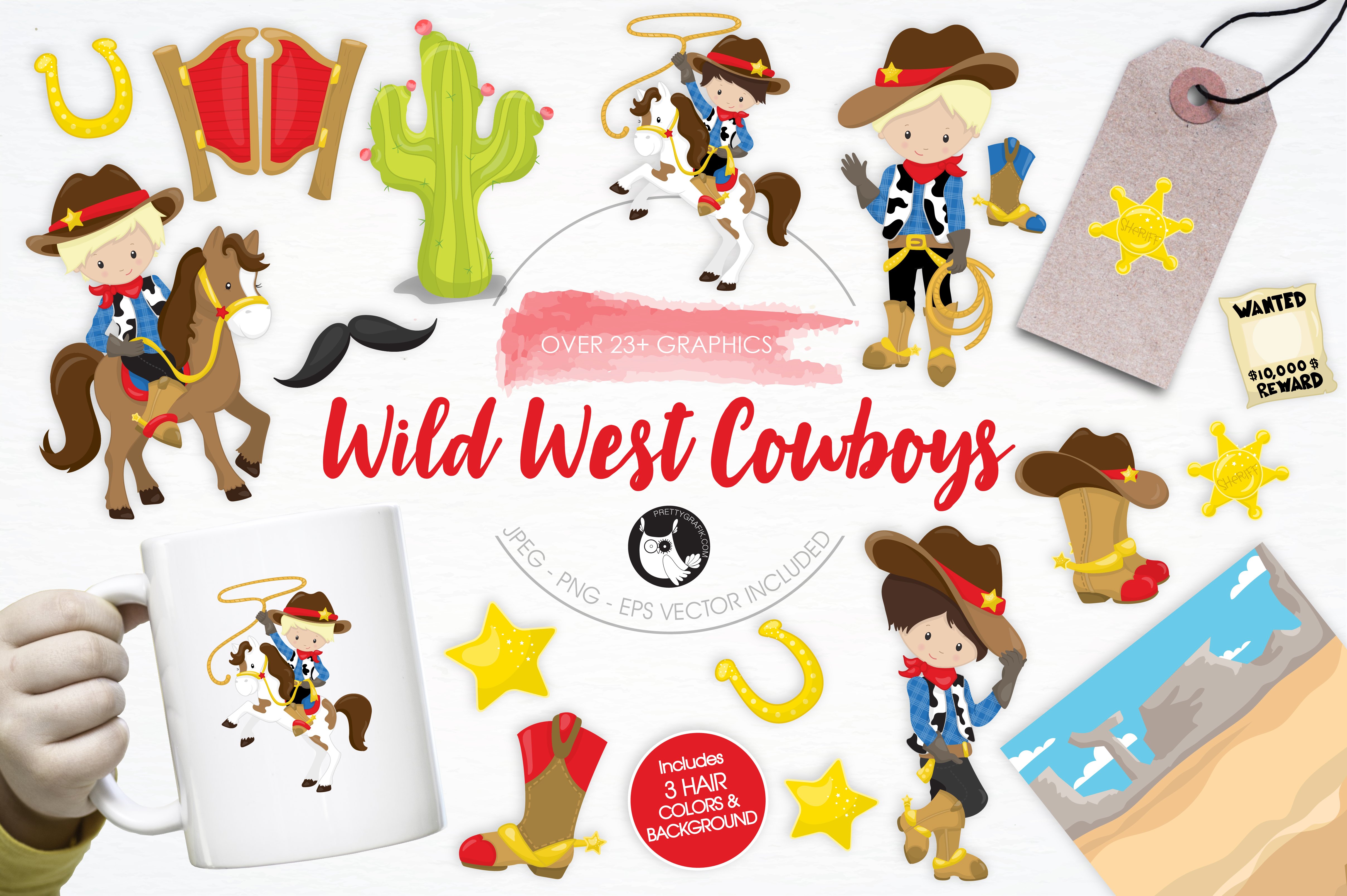 Wild West Cowboys illustration pack - Vector Image