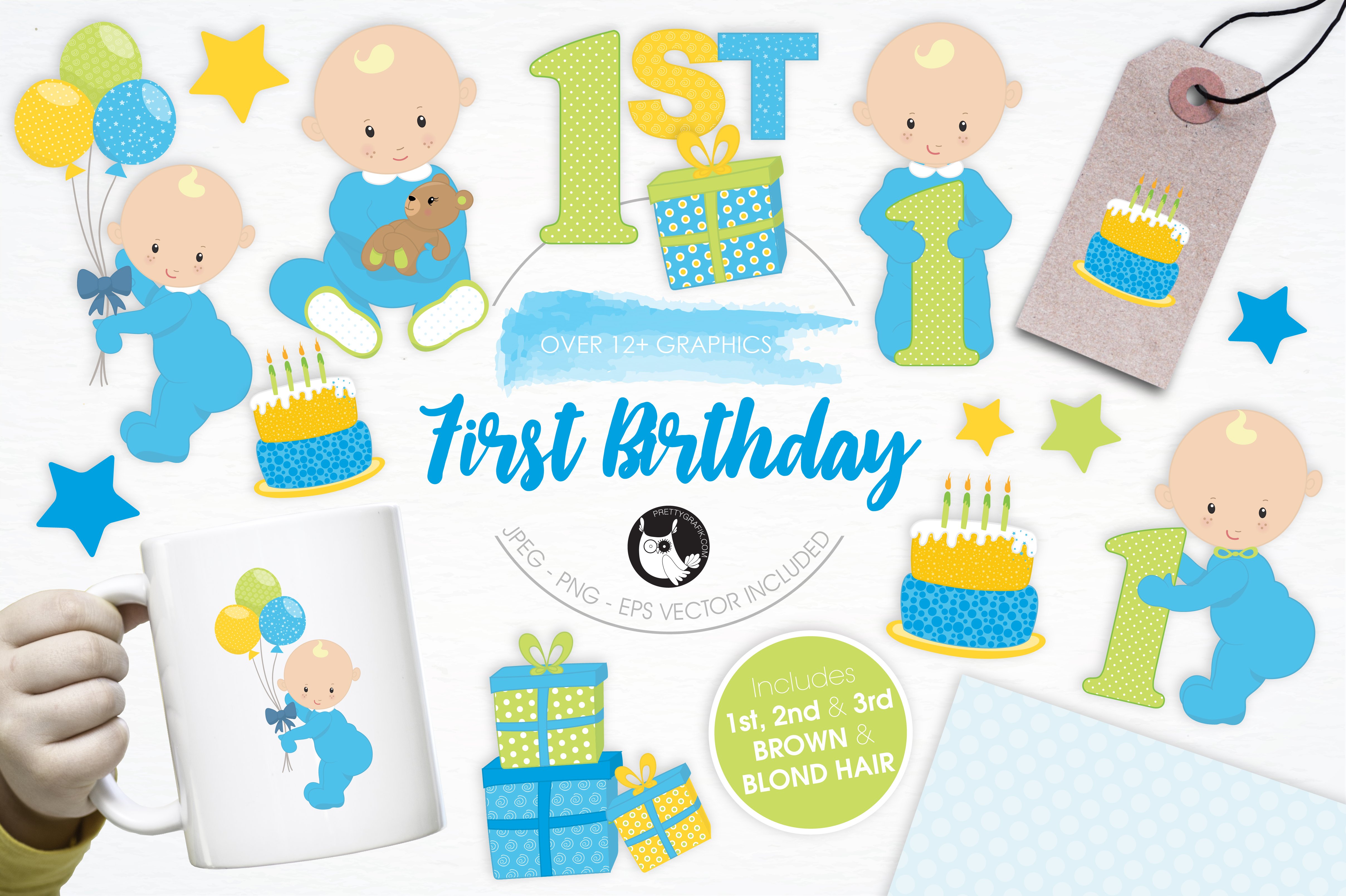 First Birthday illustration pack - Vector Image