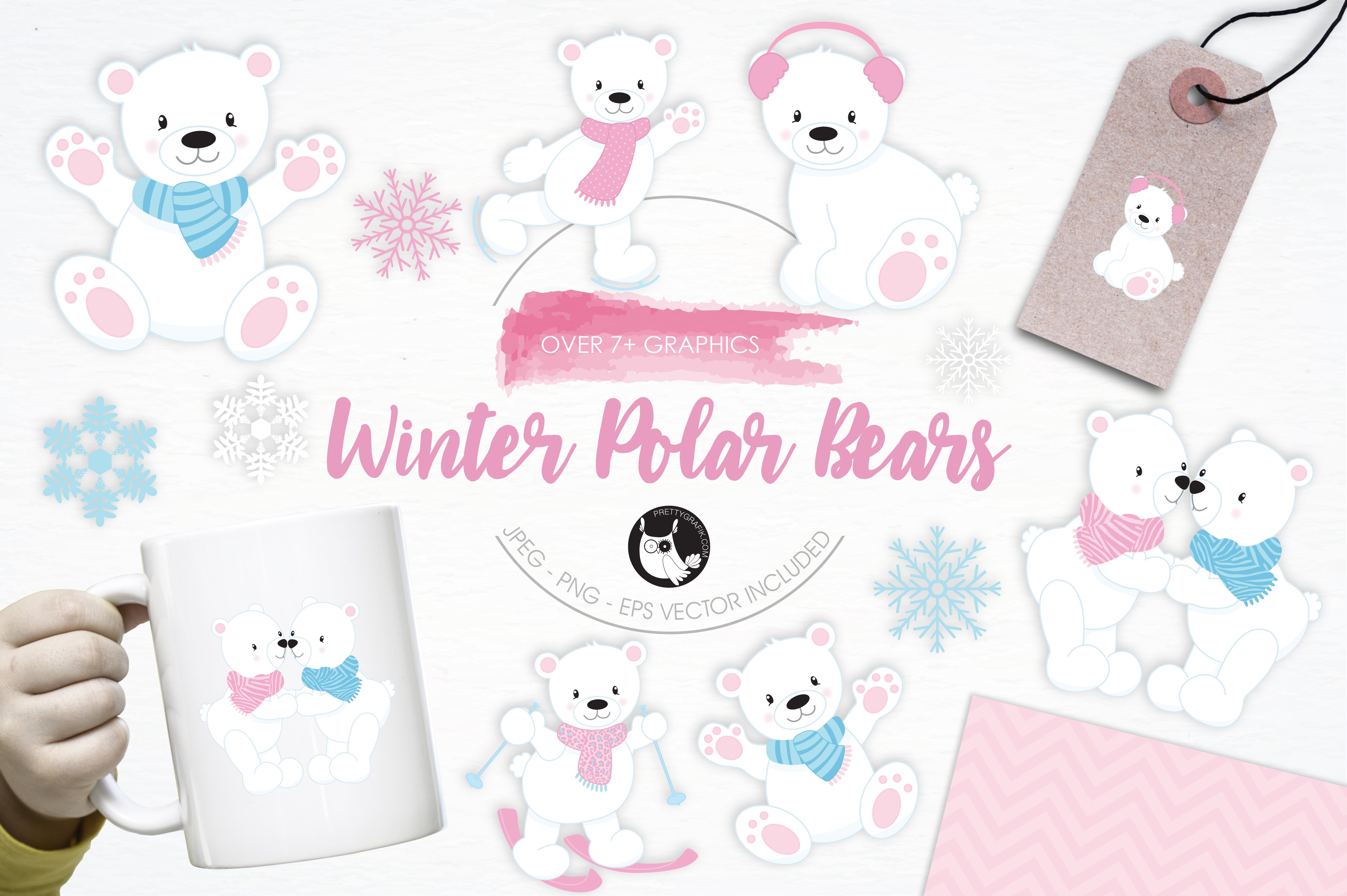 Winter Polar Bears illustration pack - Vector Image