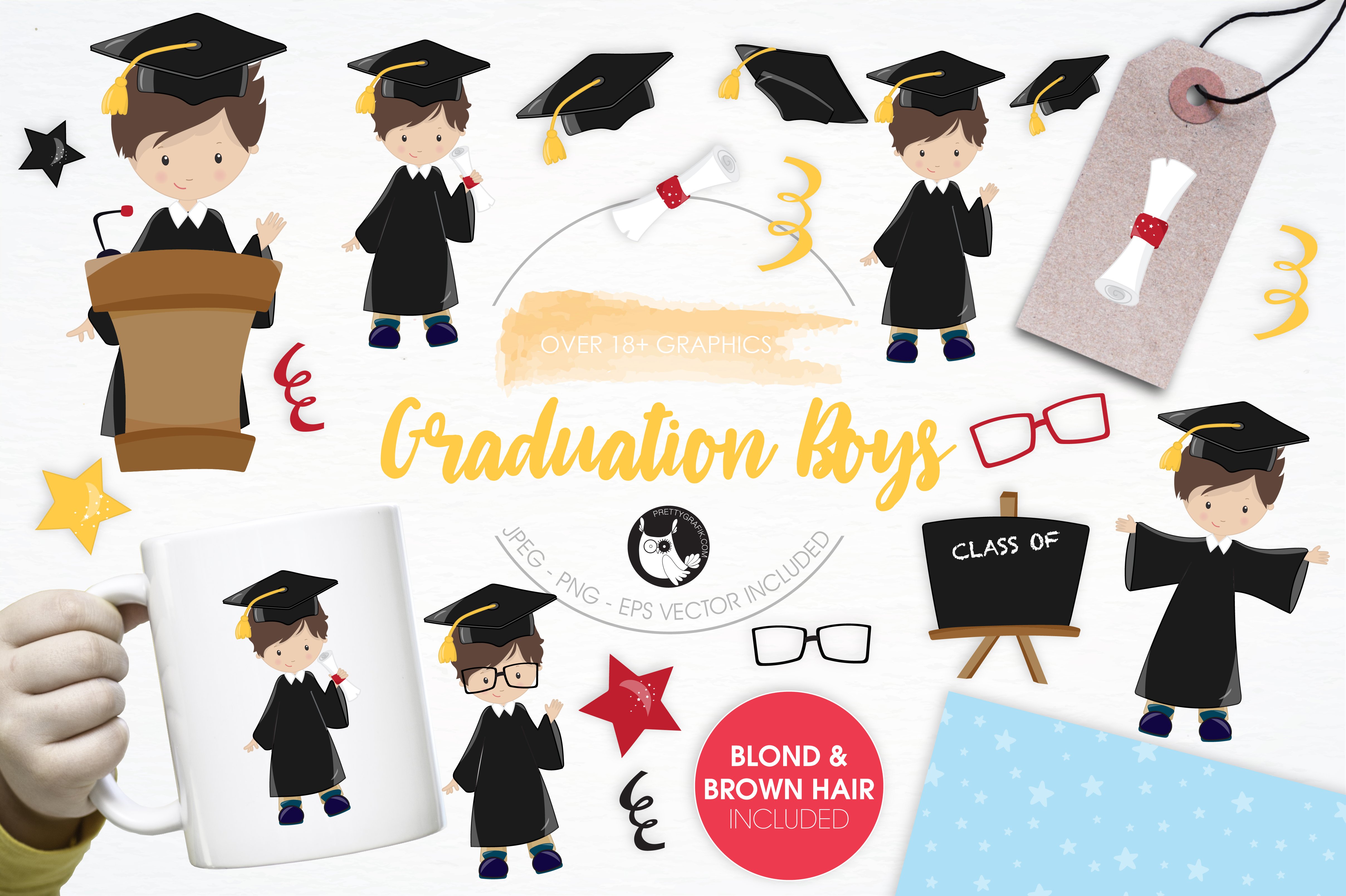 Graduation Boys illustration pack - Vector Image