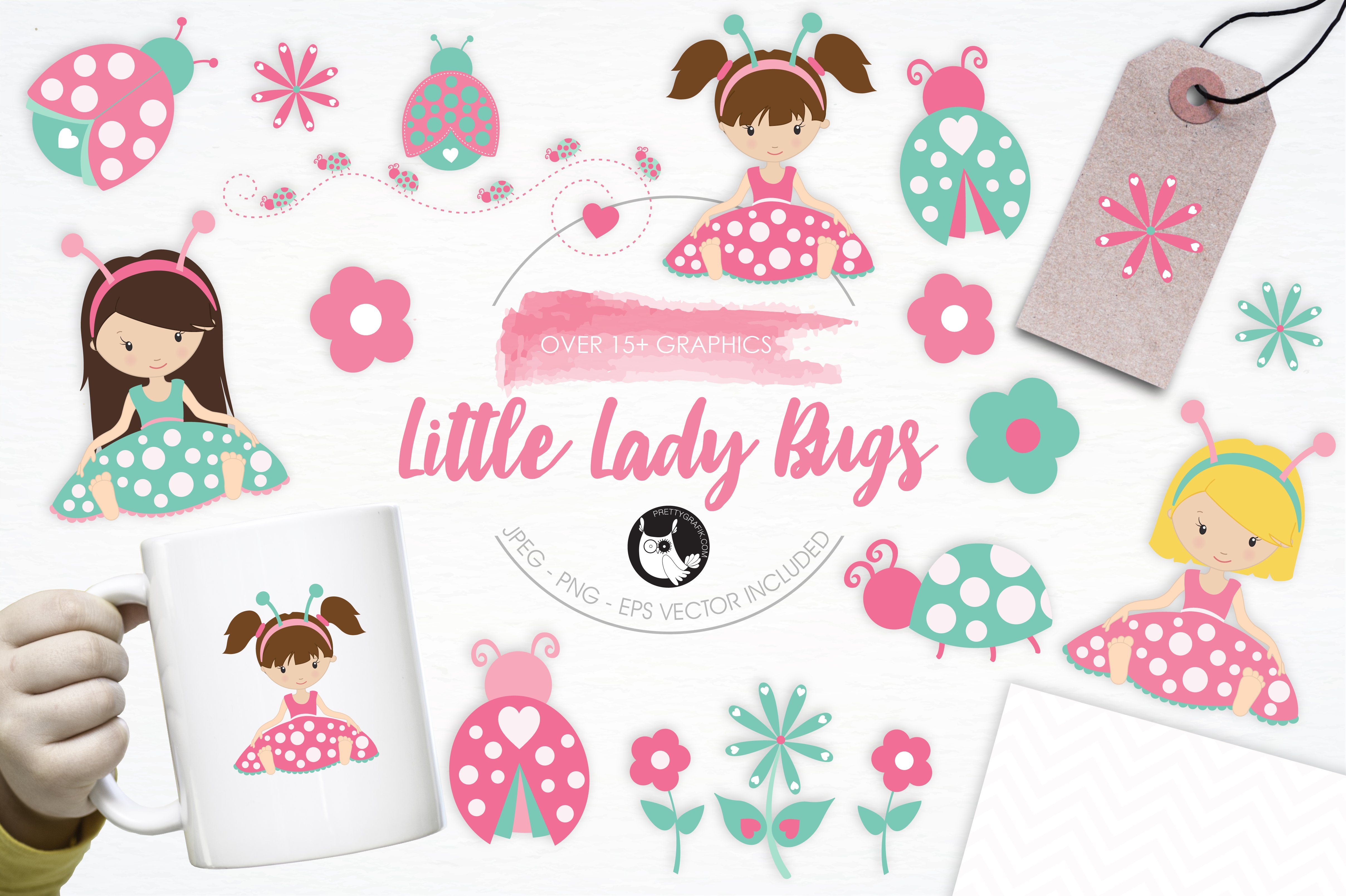 Little Lady Bugs illustration pack - Vector Image