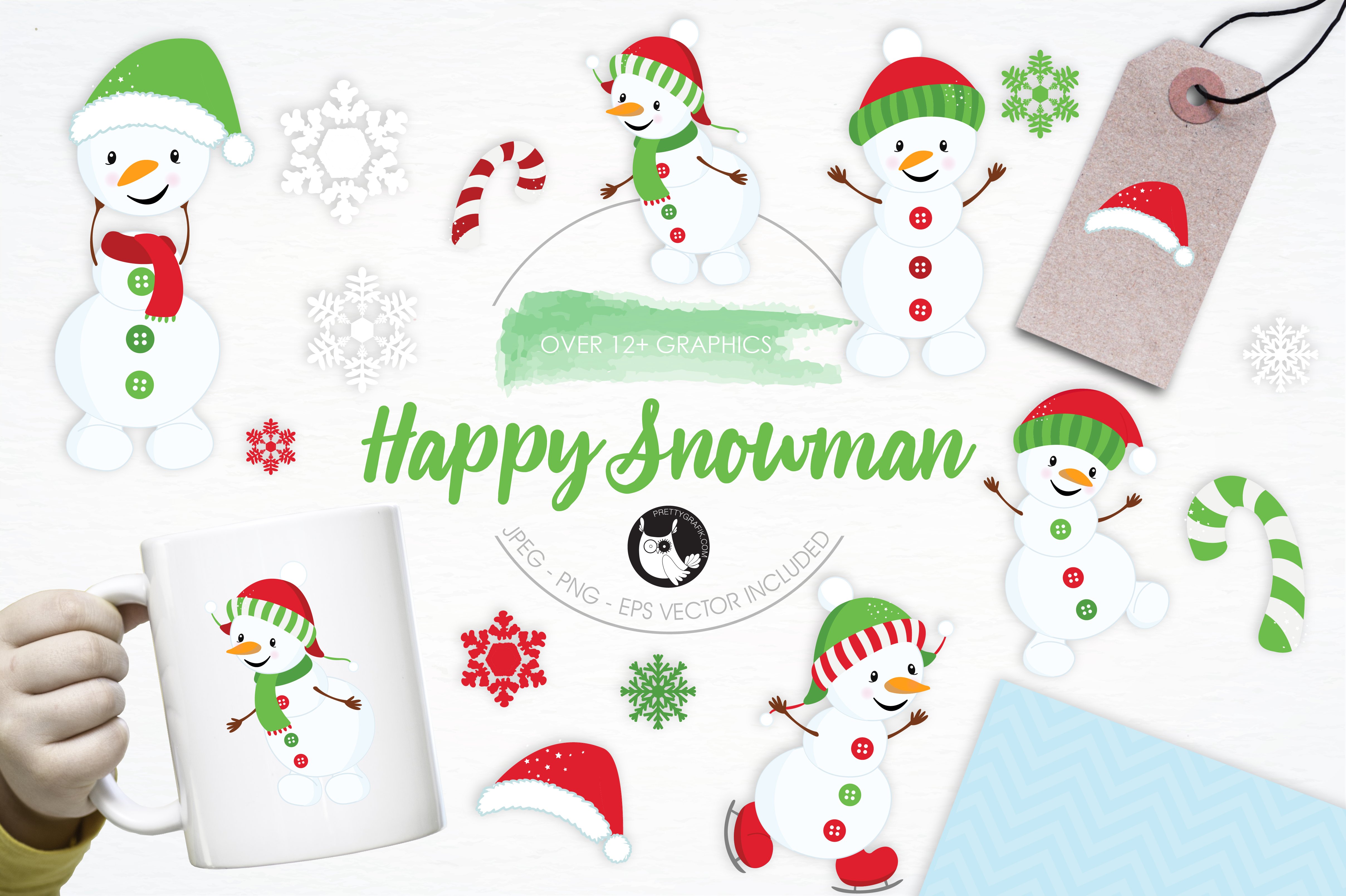 Happy Snowman illustration pack - Vector Image