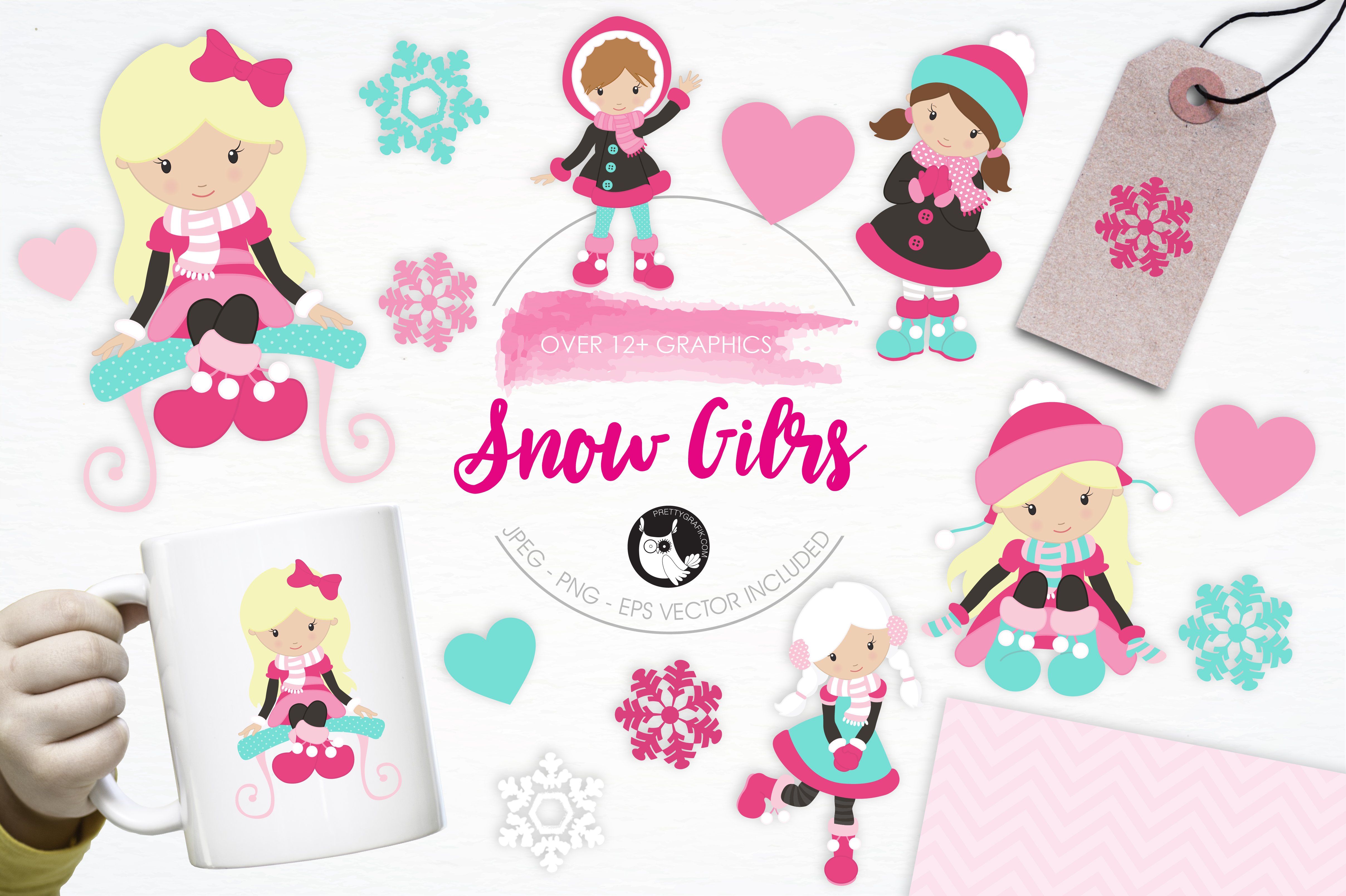 Snow Girls illustration pack - Vector Image