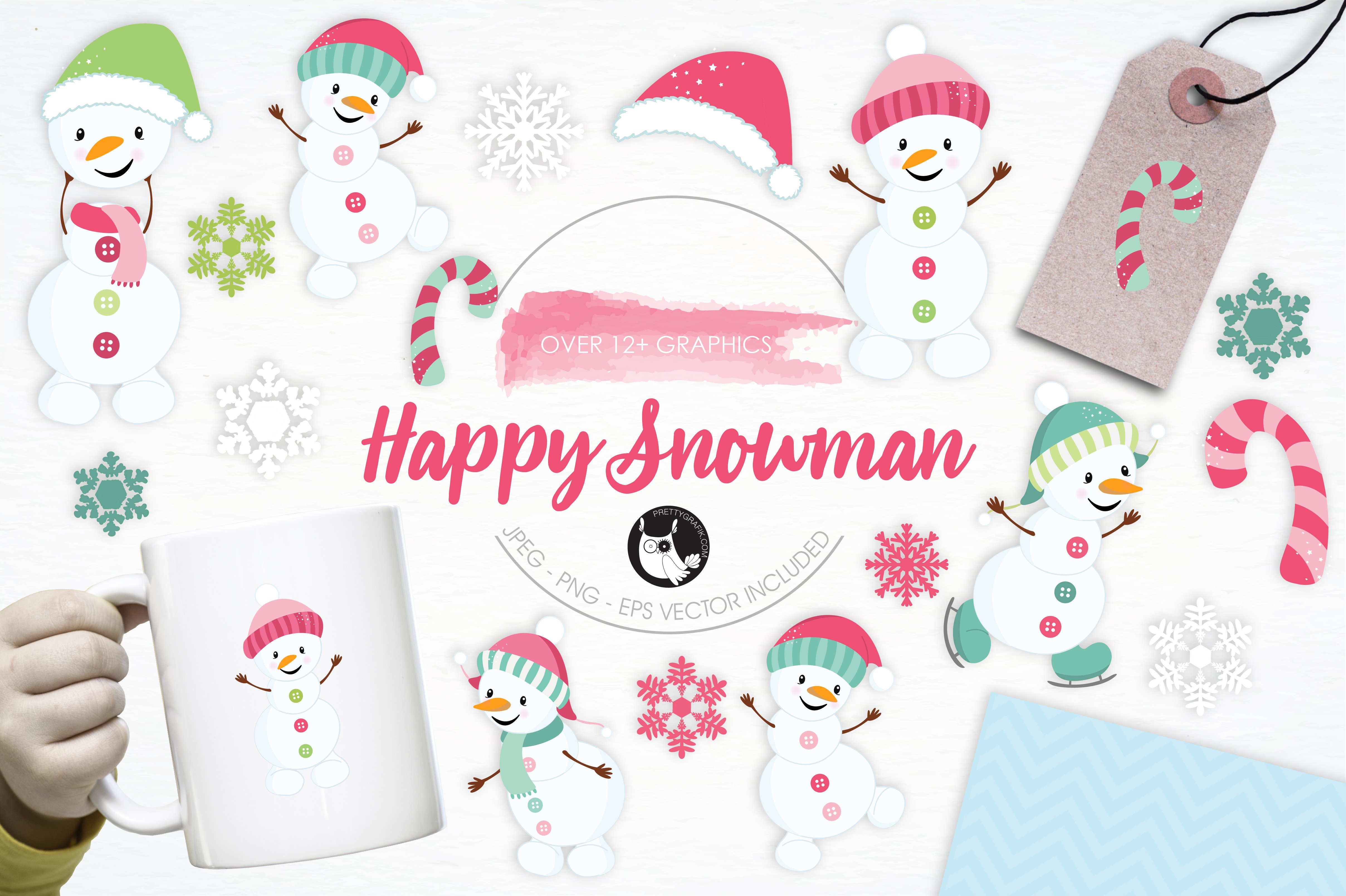 Happy Snowman illustration pack - Vector Image