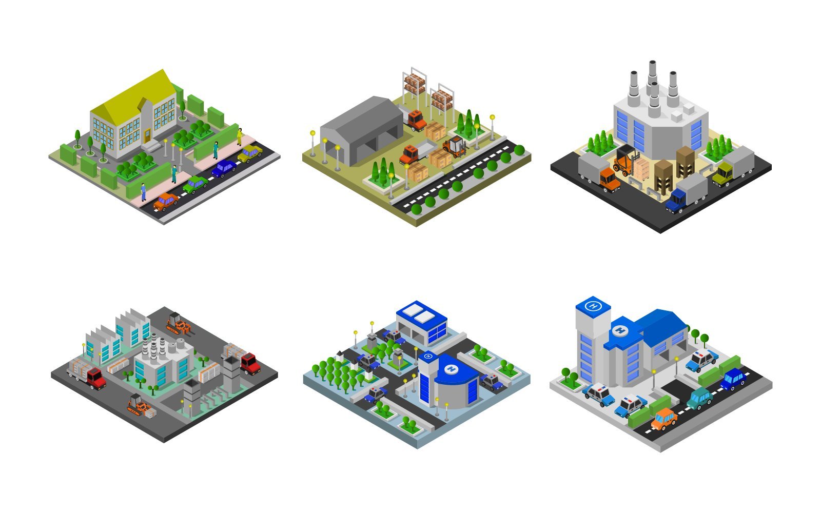 Isometric Buildings Set - Vector Image