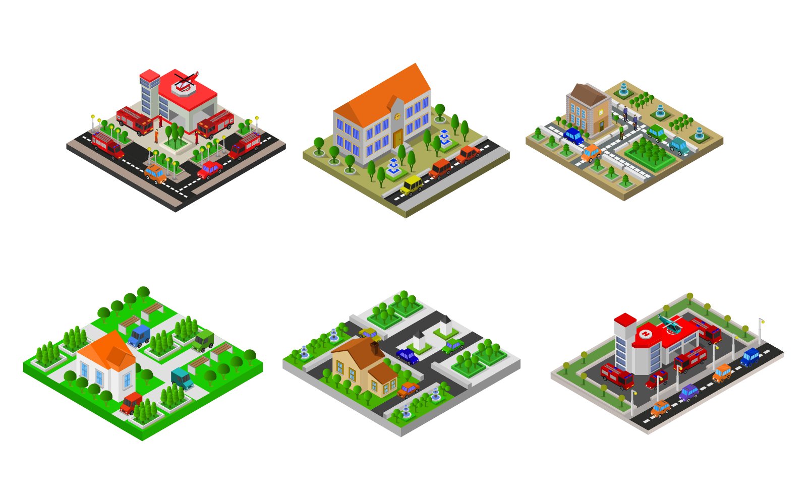 Isometric Buildings Set - Vector Image