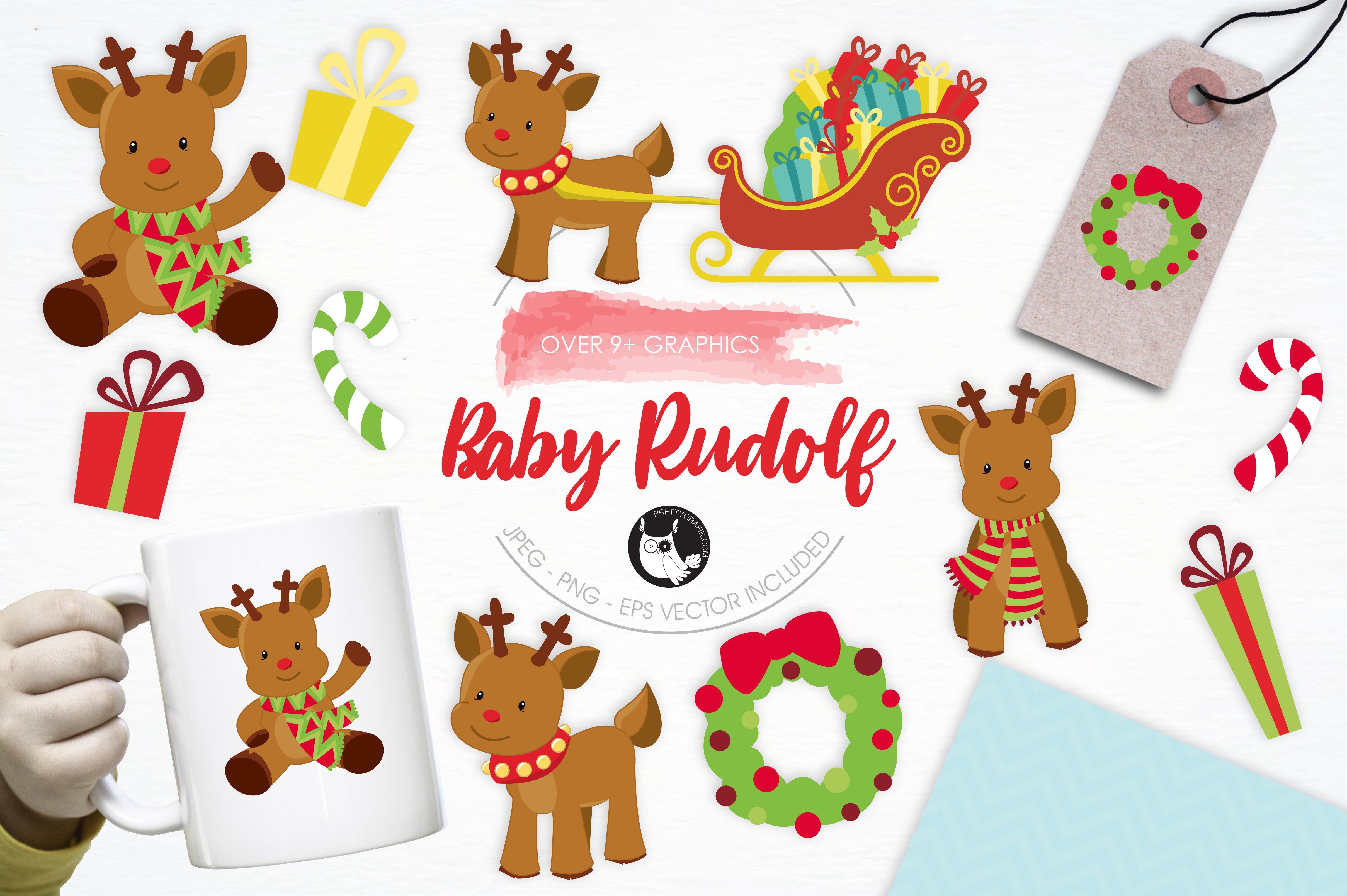Baby Rudolf illustration pack - Vector Image