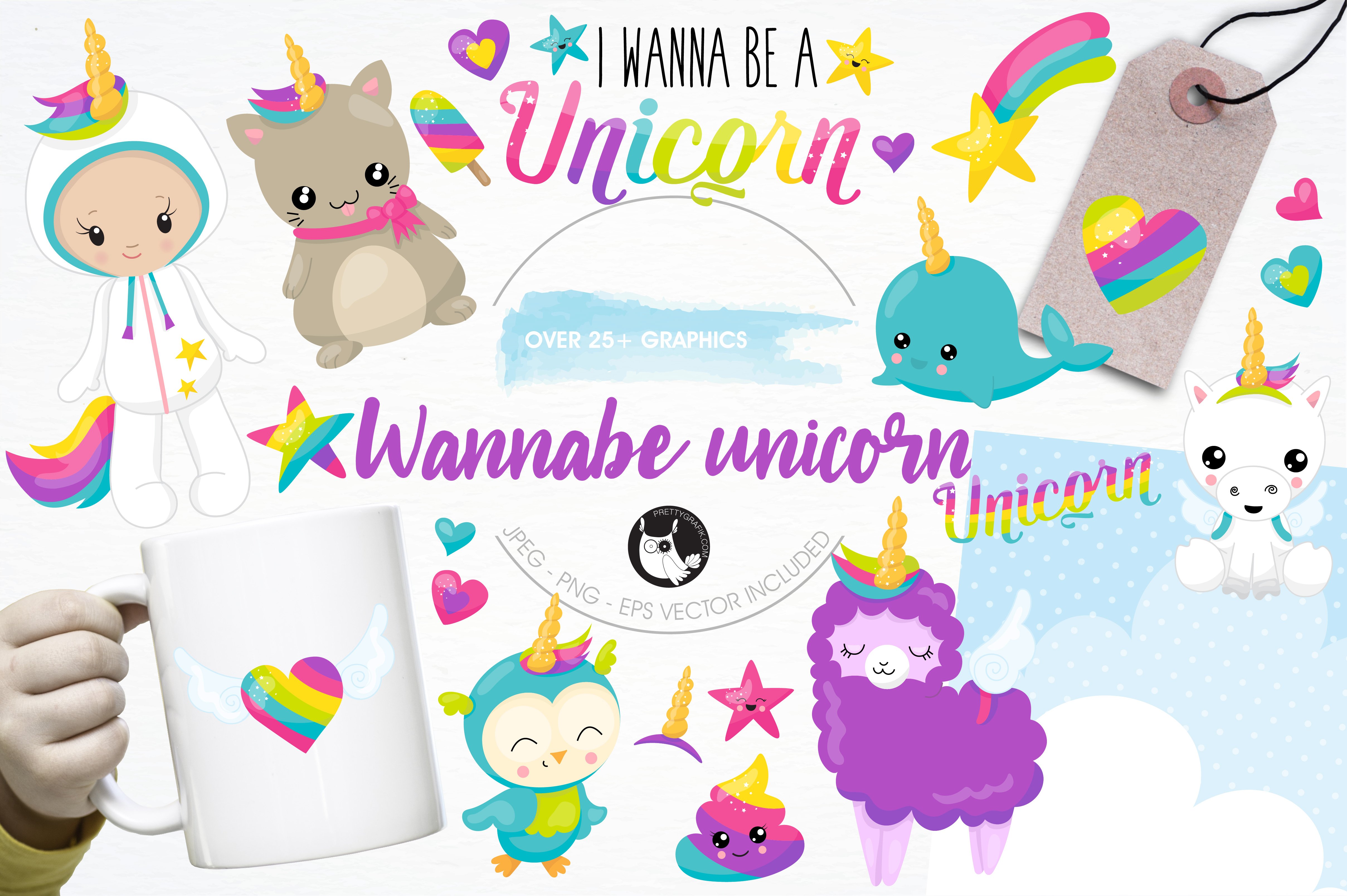 Wannabe unicorn illustration pack - Vector Image