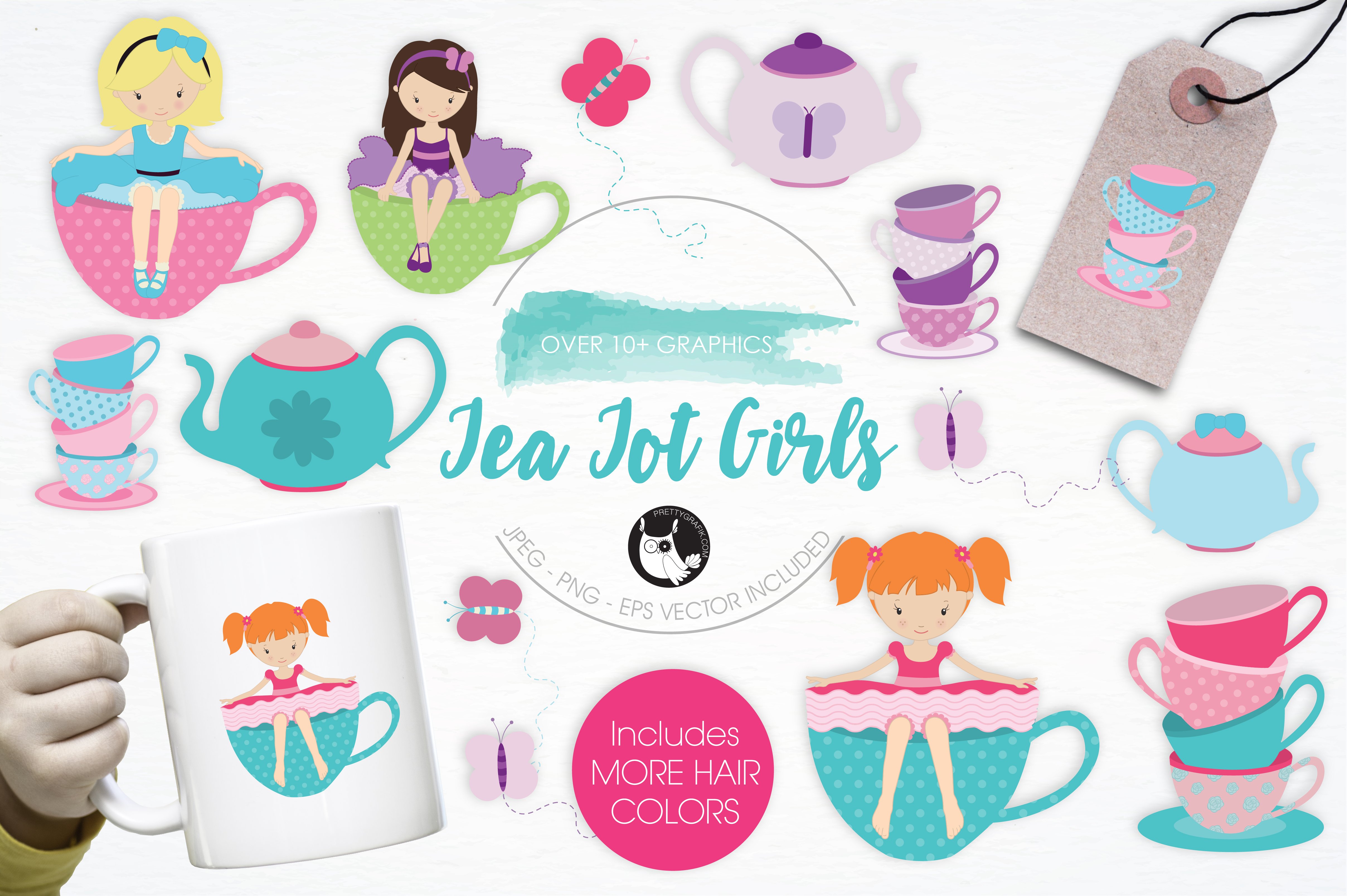 Tea Tot Girls illustration pack - Vector Image