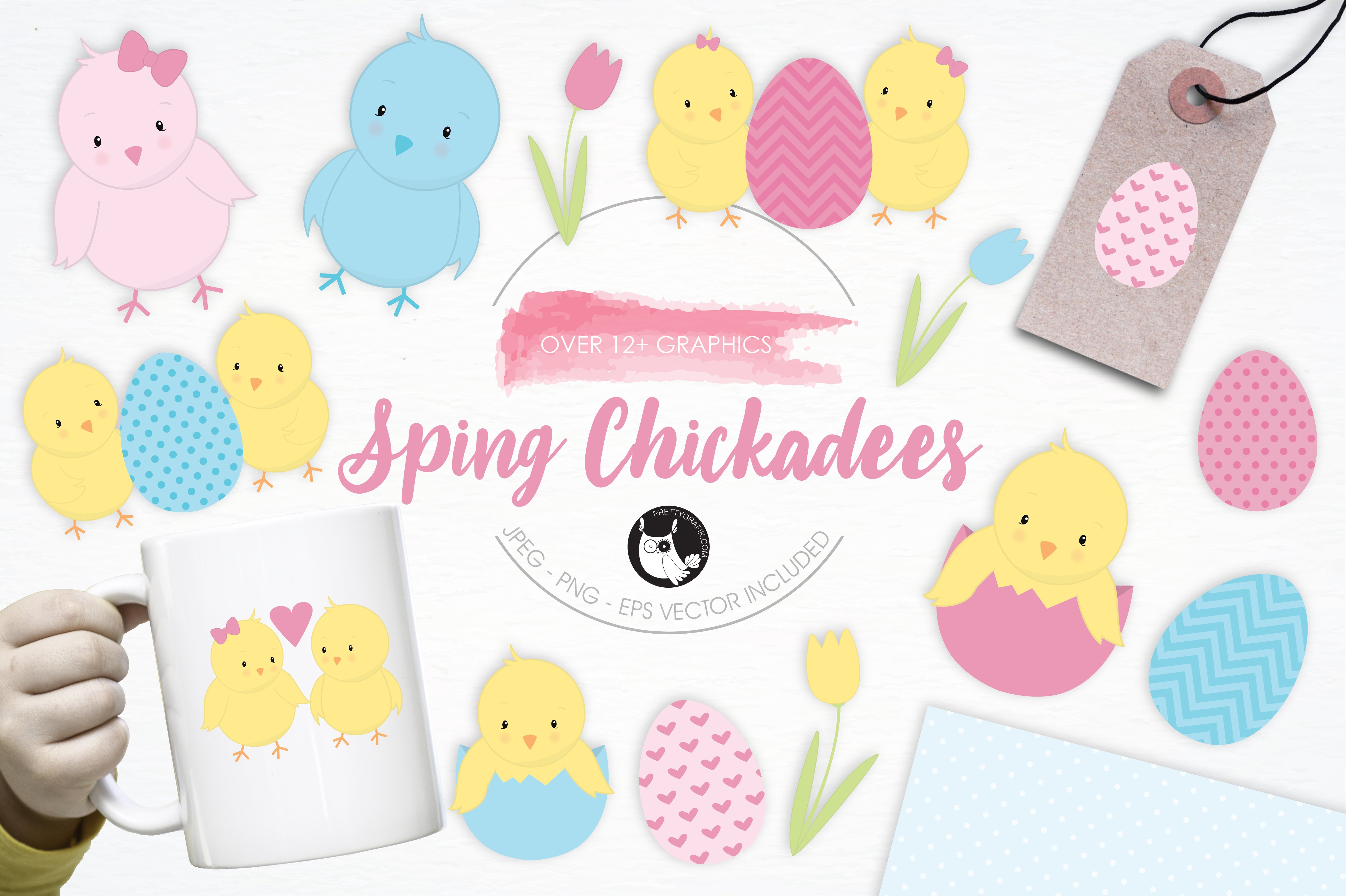 Spring Chickadees illustration pack - Vector Image