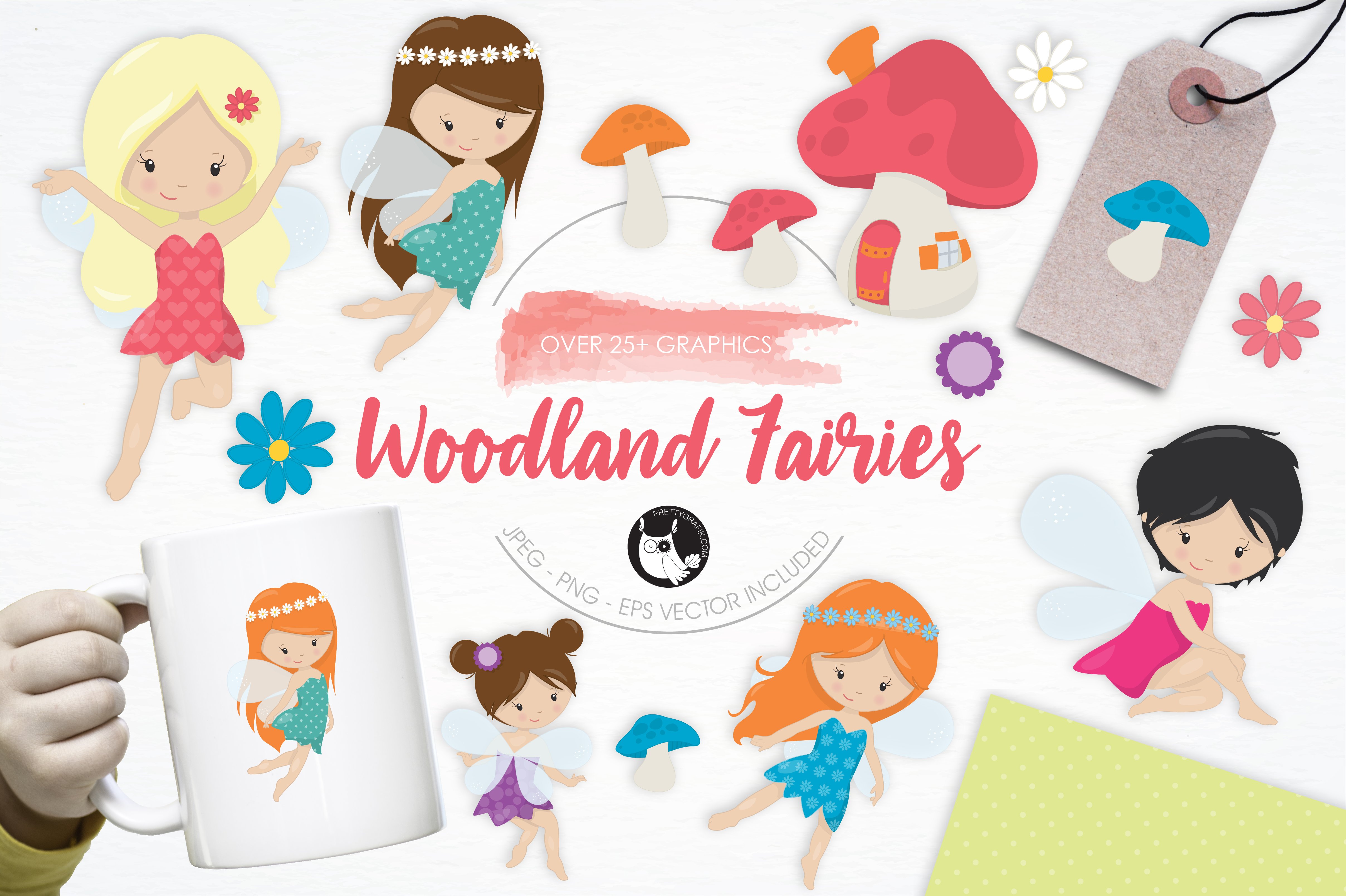 Woodland Fairies illustration pack - Vector Image