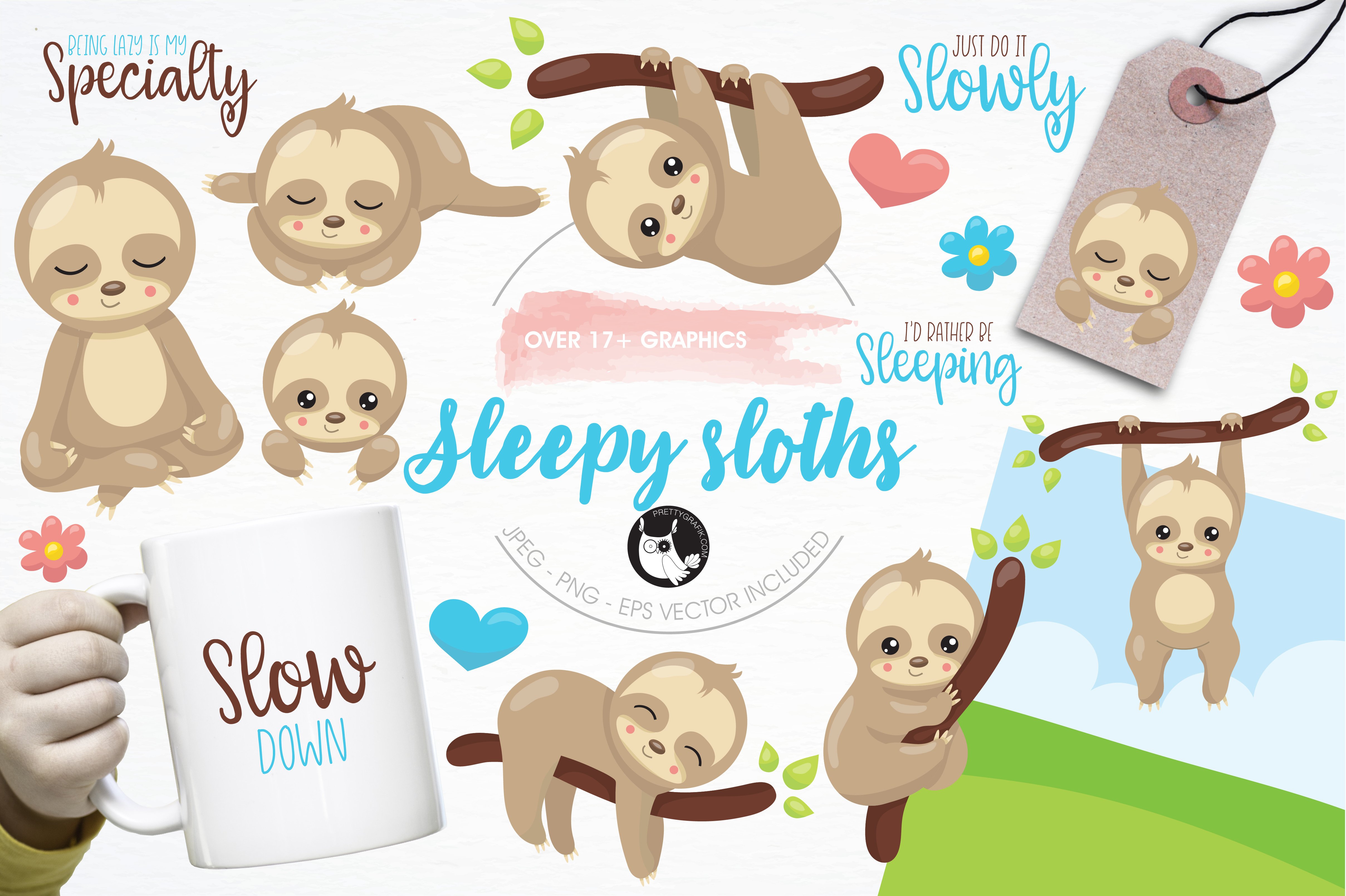 Sleepy sloth illustration pack - Vector Image