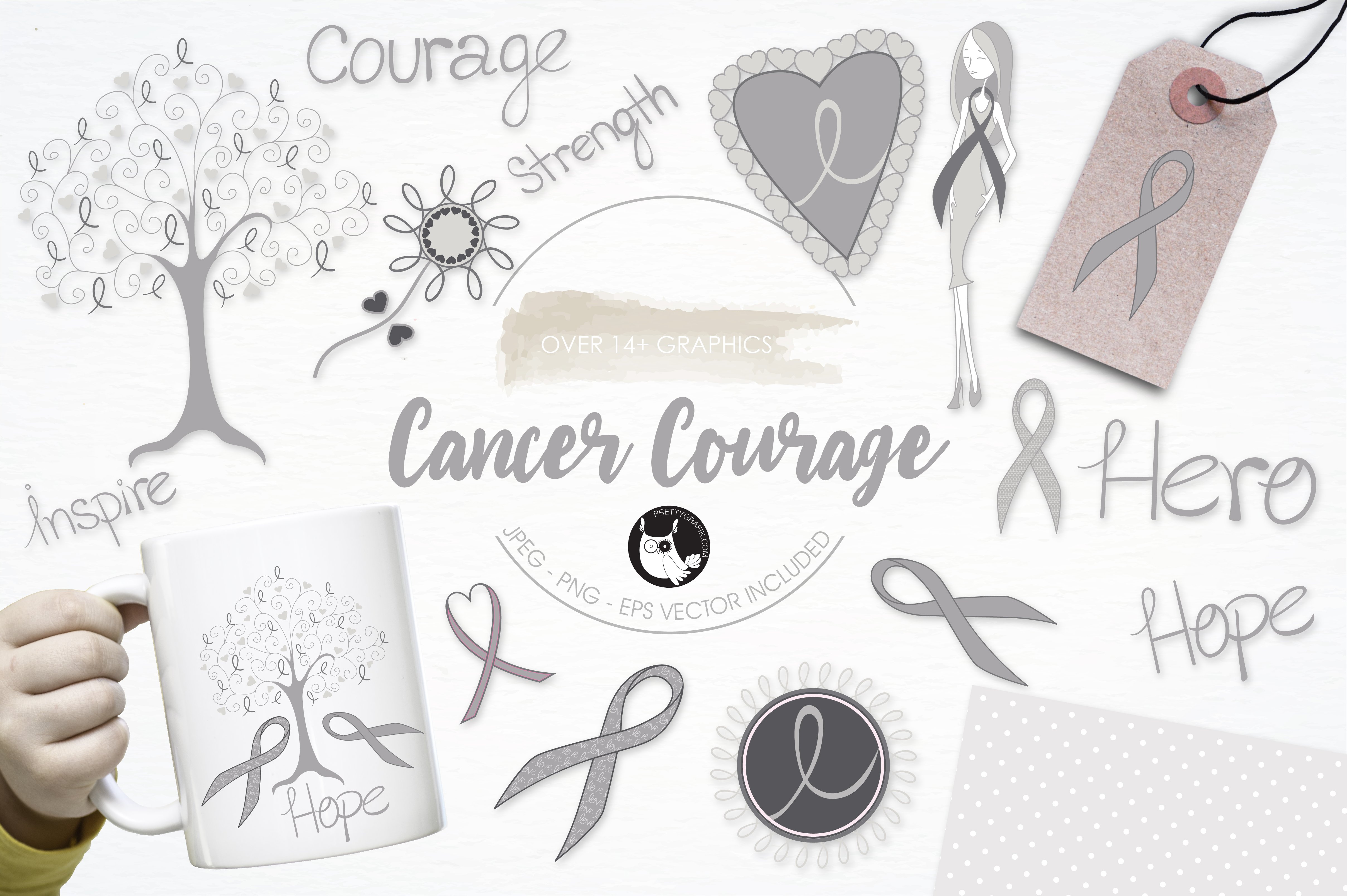 Cancer awareness illustration pack - Vector Image