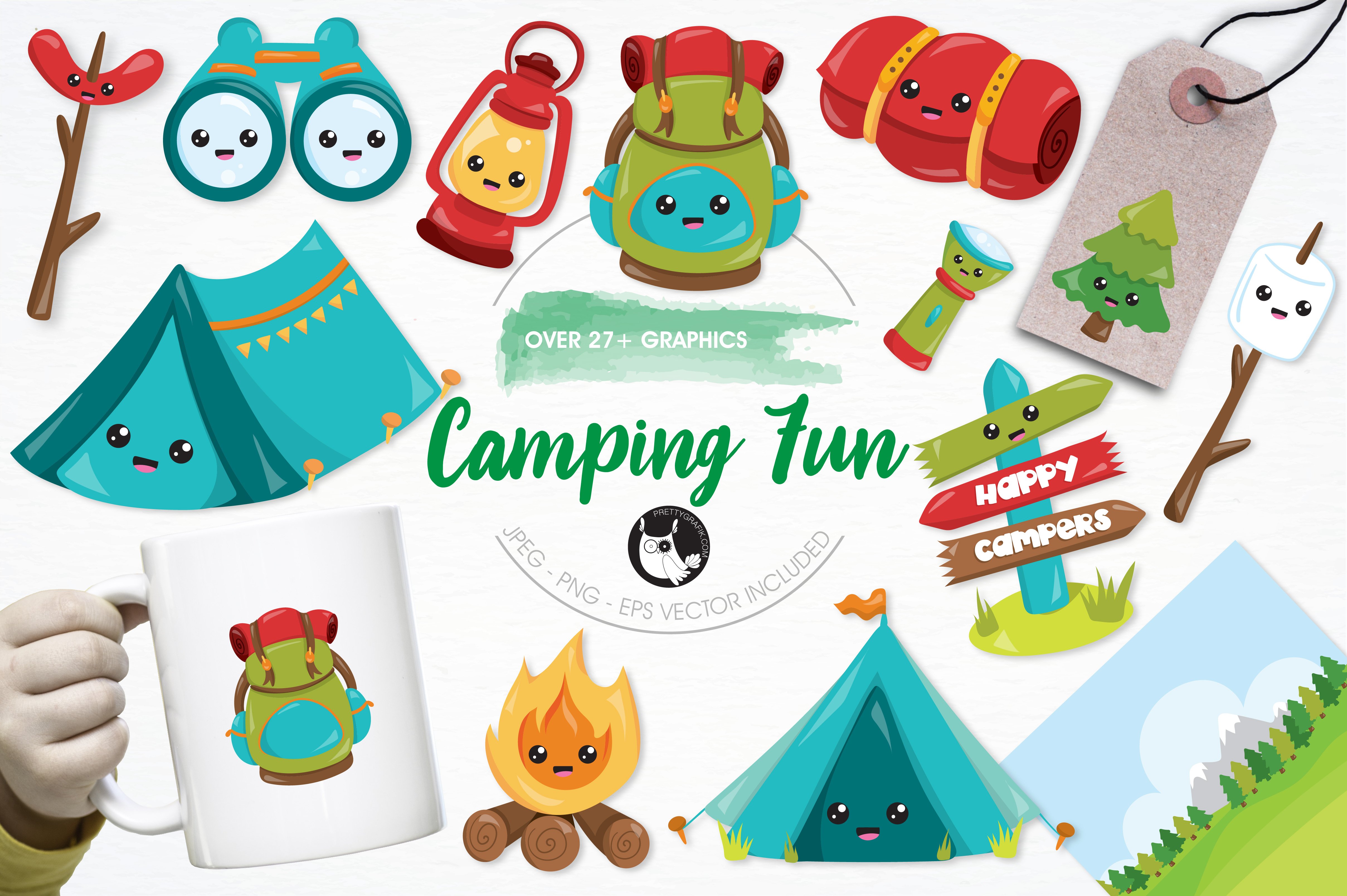 Camping fun illustration pack - Vector Image