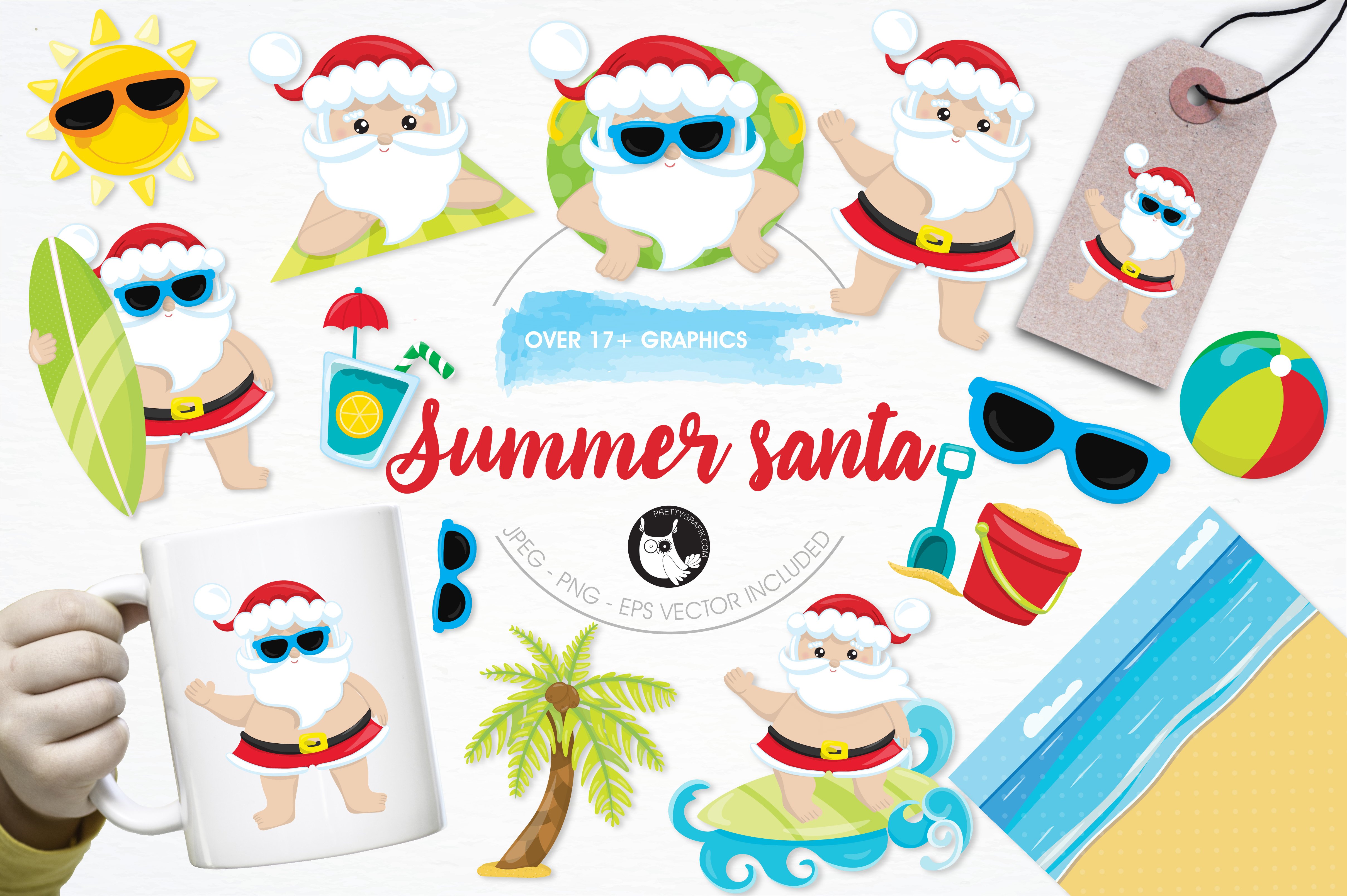 Summer santa illustration pack - Vector Image