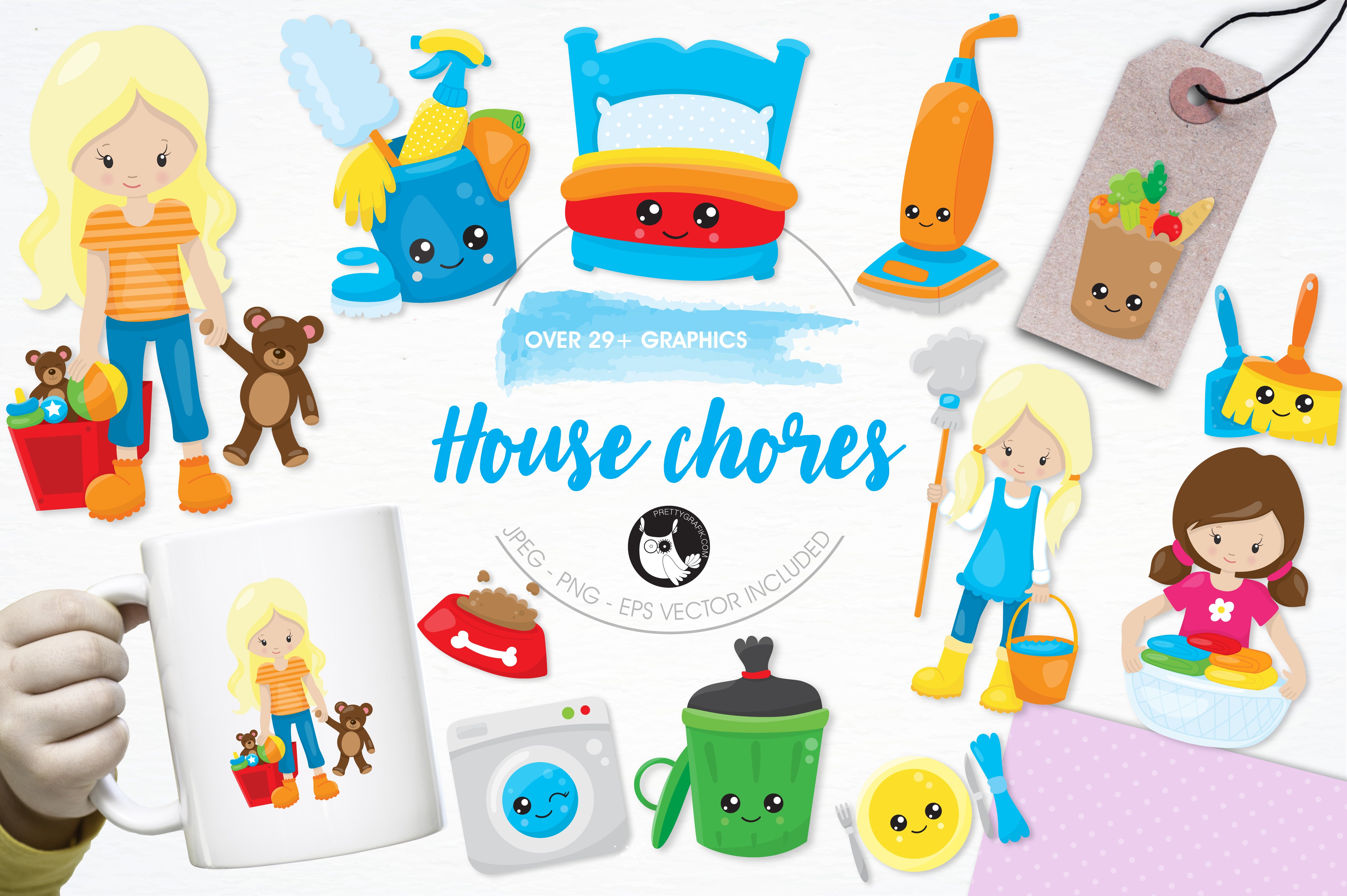 House chores illustration pack - Vector Image