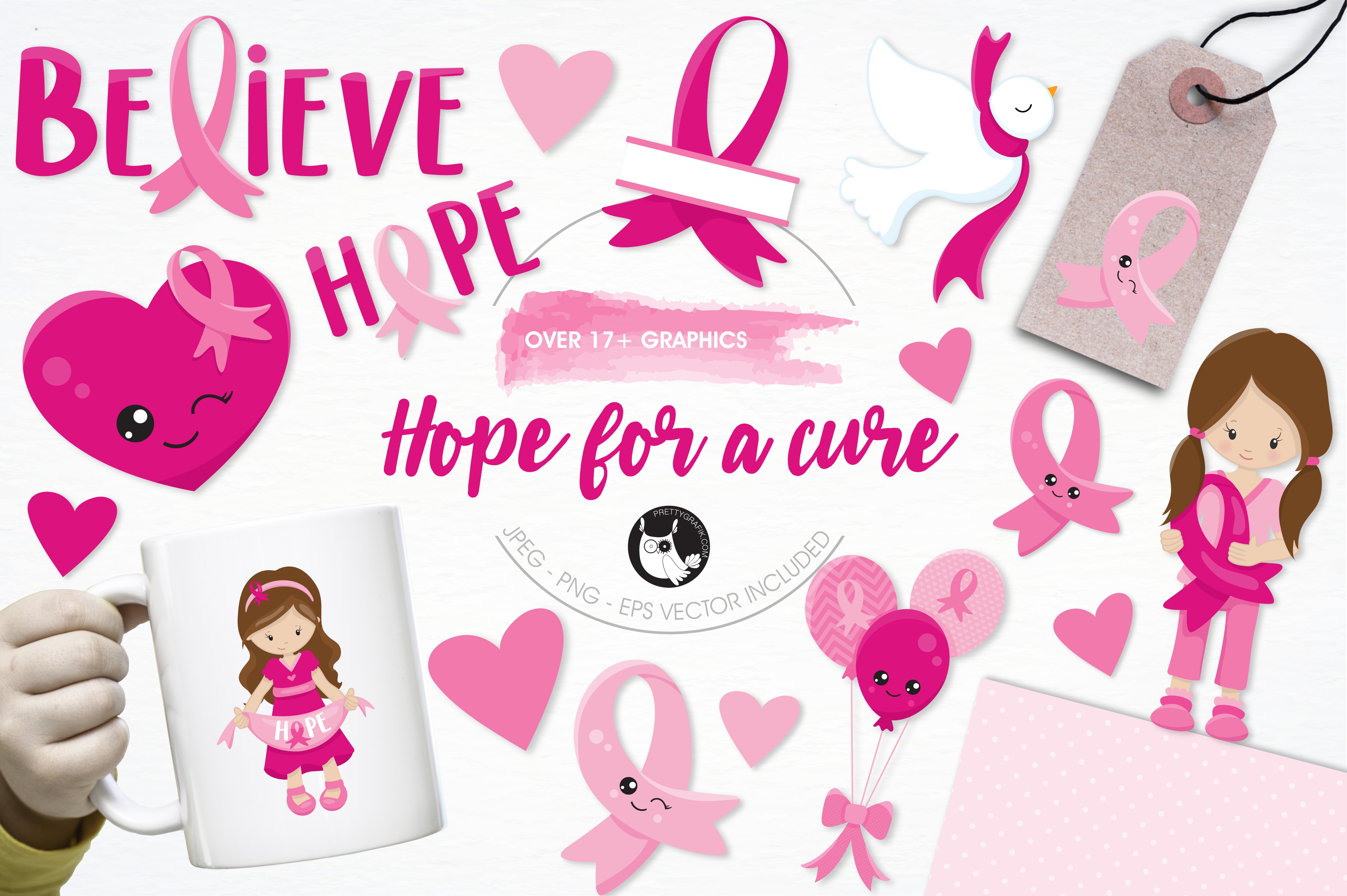 Hope for a cure illustration pack - Vector Image