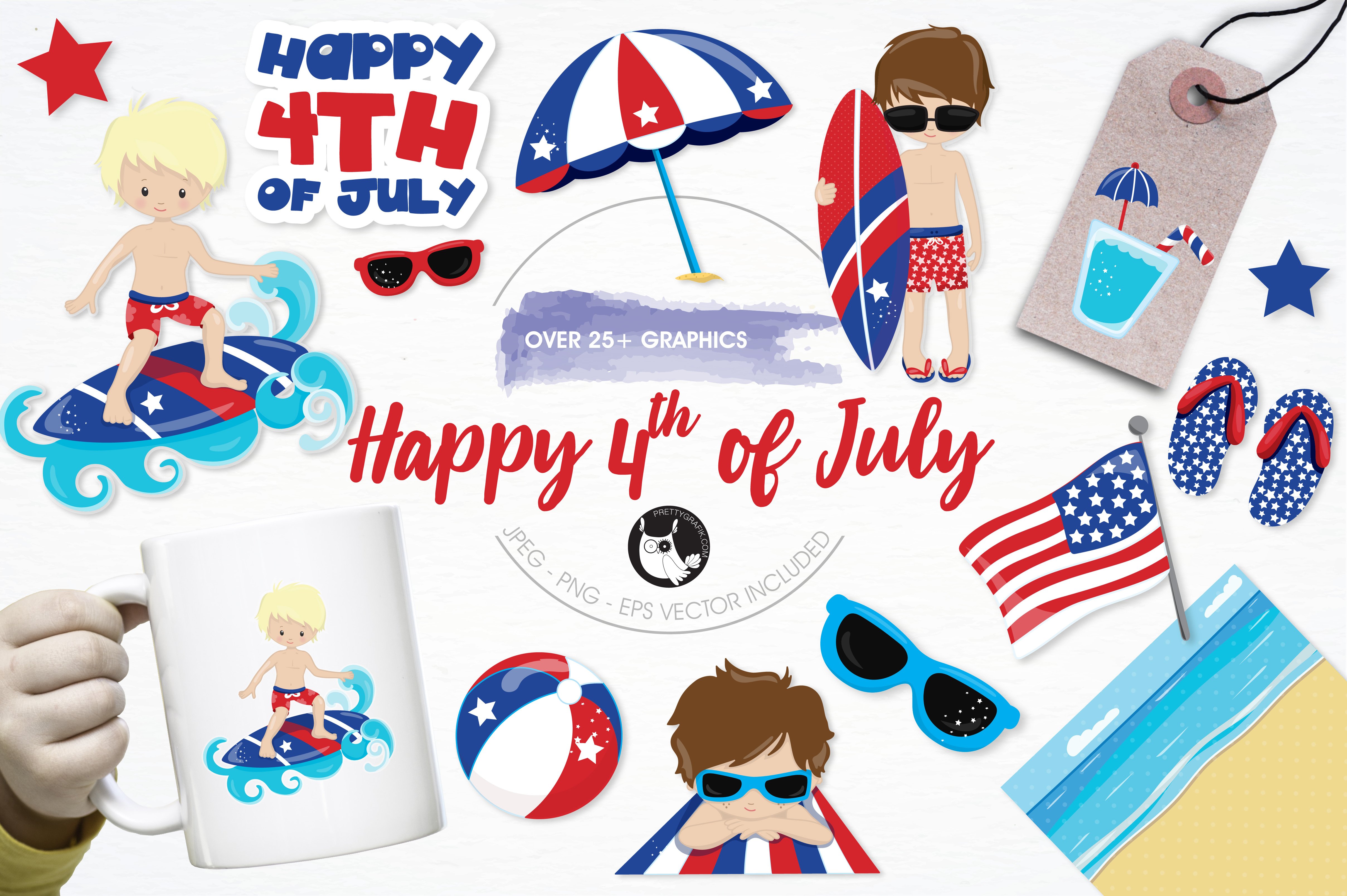 Happy 4th of July illustration pack - Vector Image