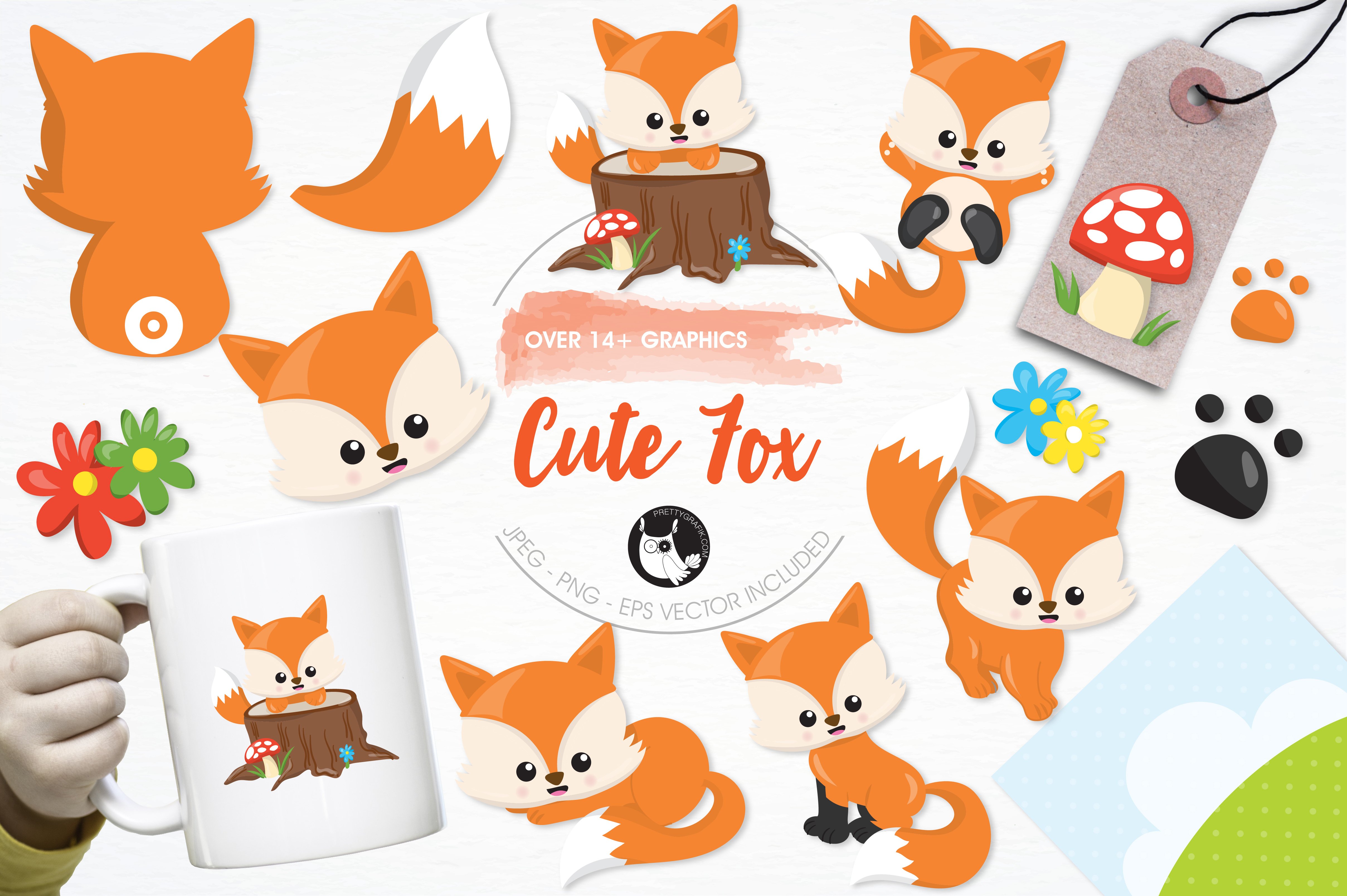 Cute fox illustration pack - Vector Image