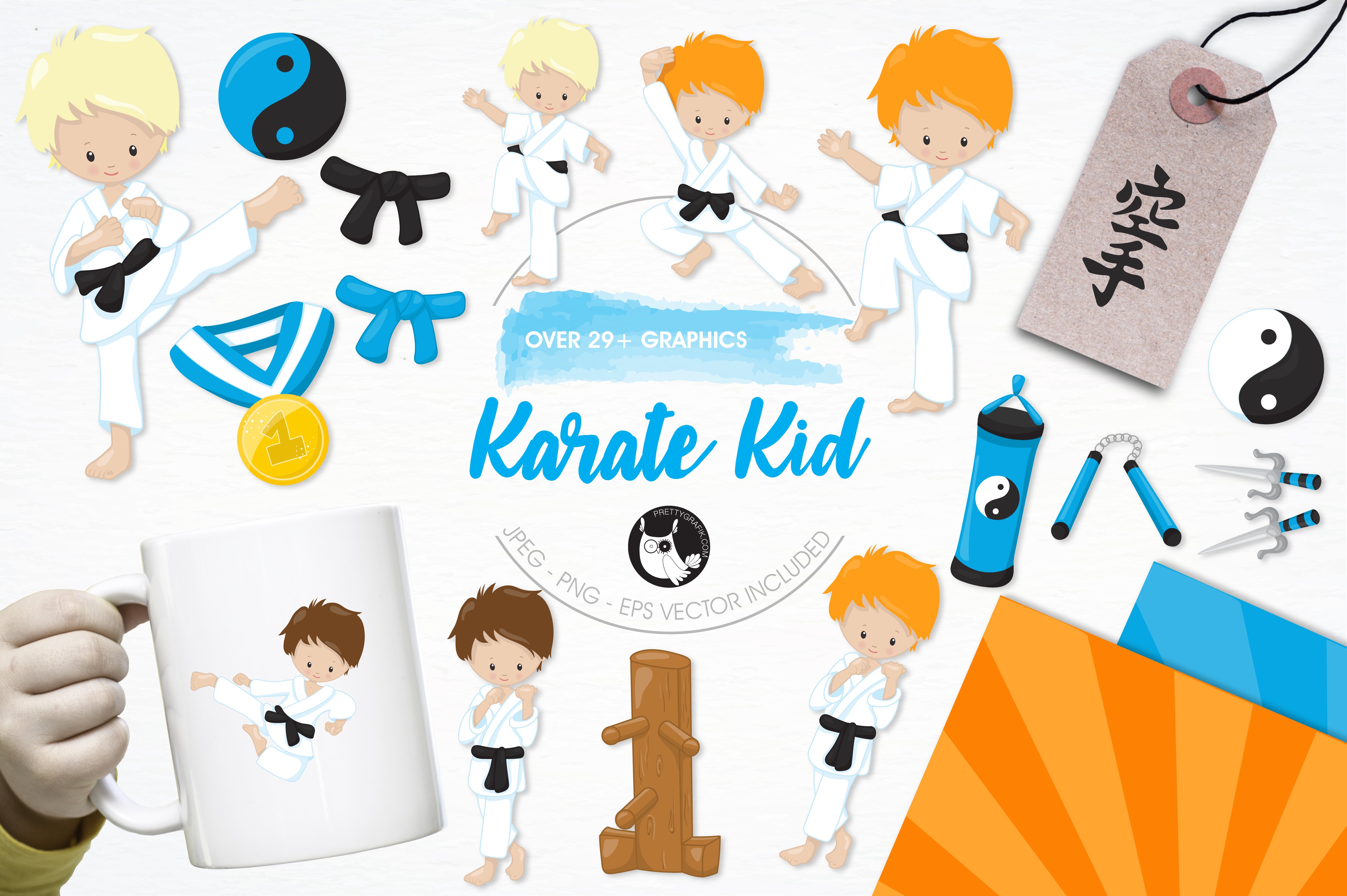 Karate kid illustration pack - Vector Image