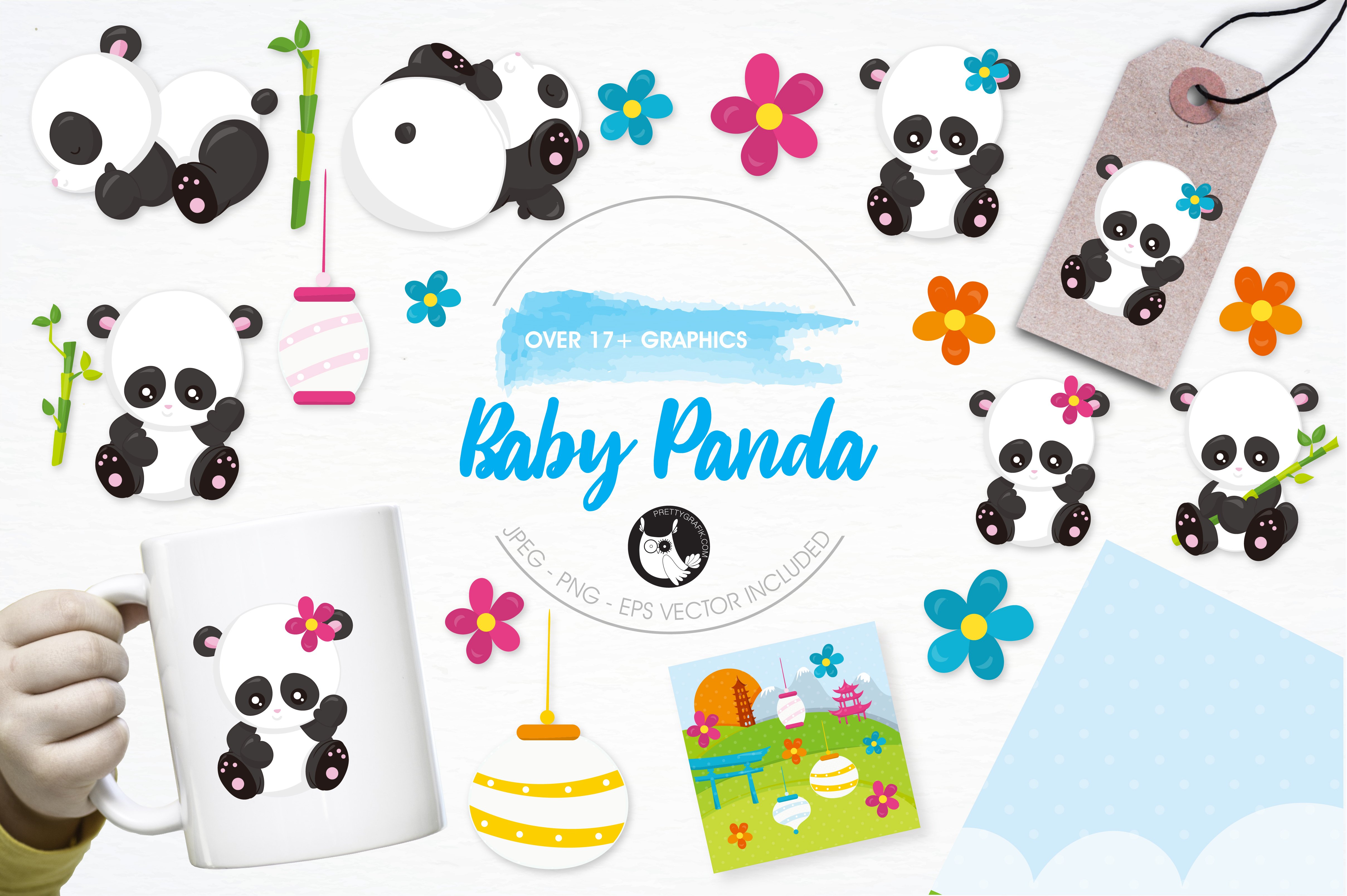 Baby panda illustration pack - Vector Image