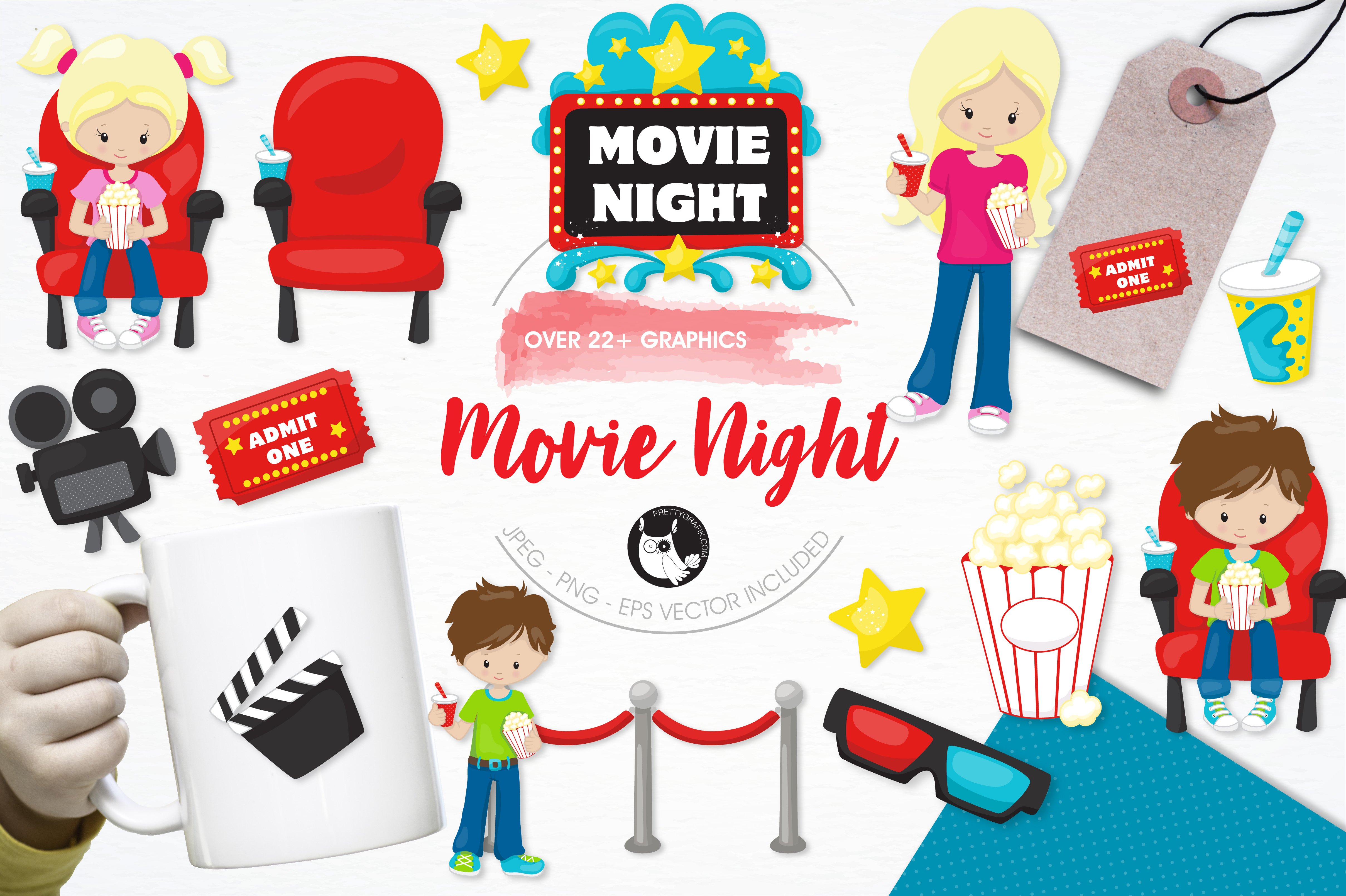 Movie night illustration pack - Vector Image