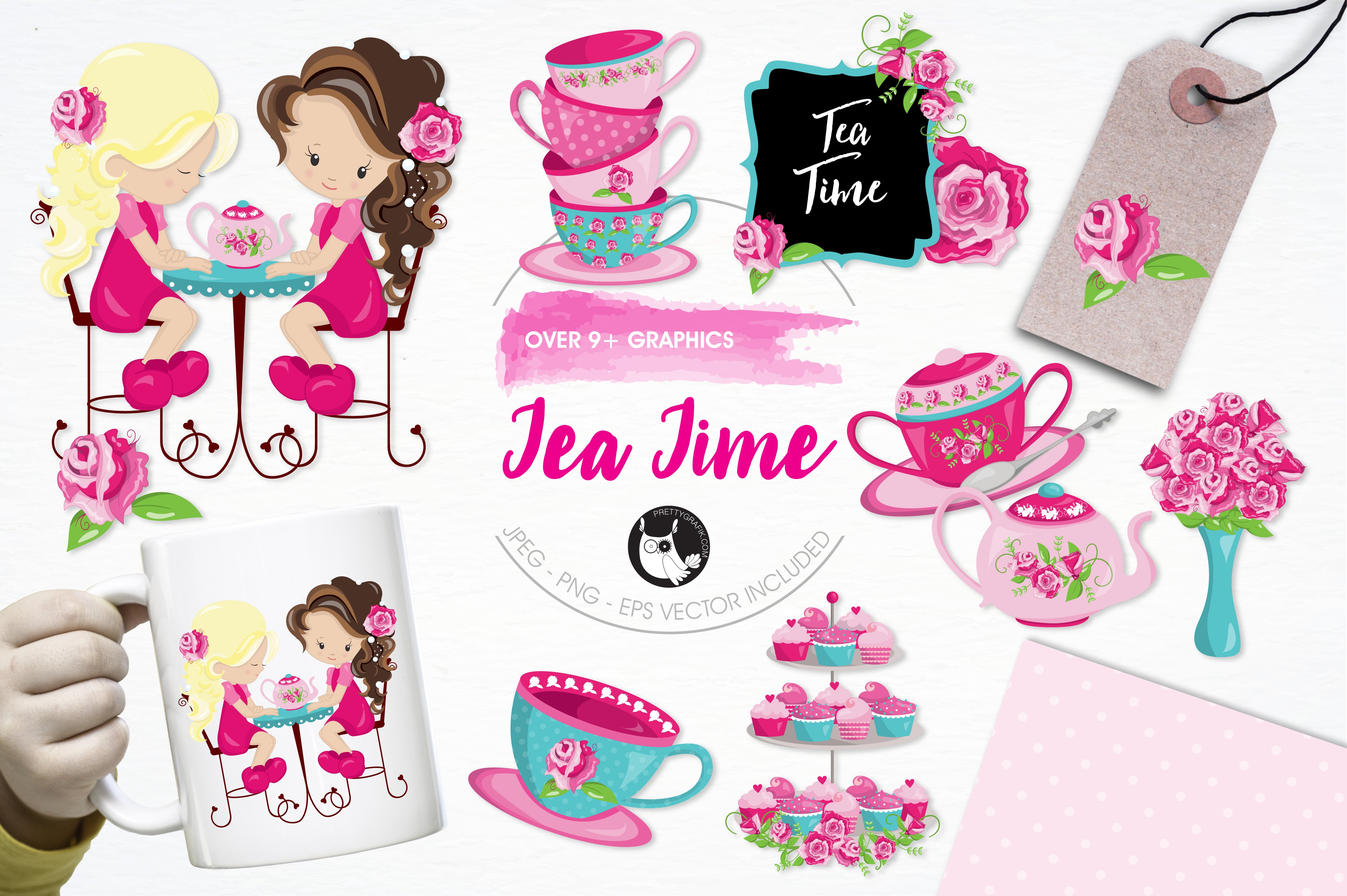 Tea time illustration pack - Vector Image