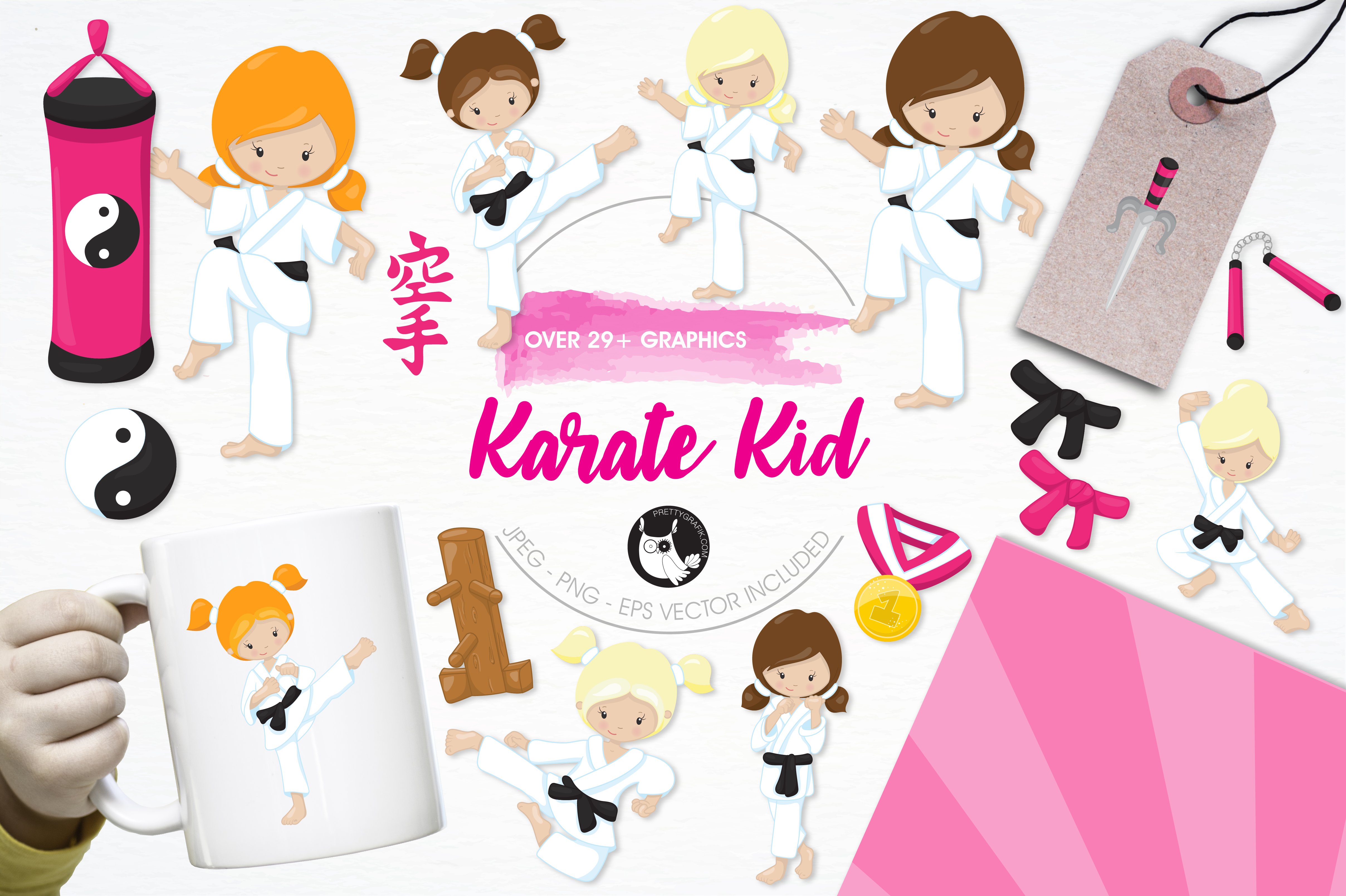 Karate kid illustration pack - Vector Image