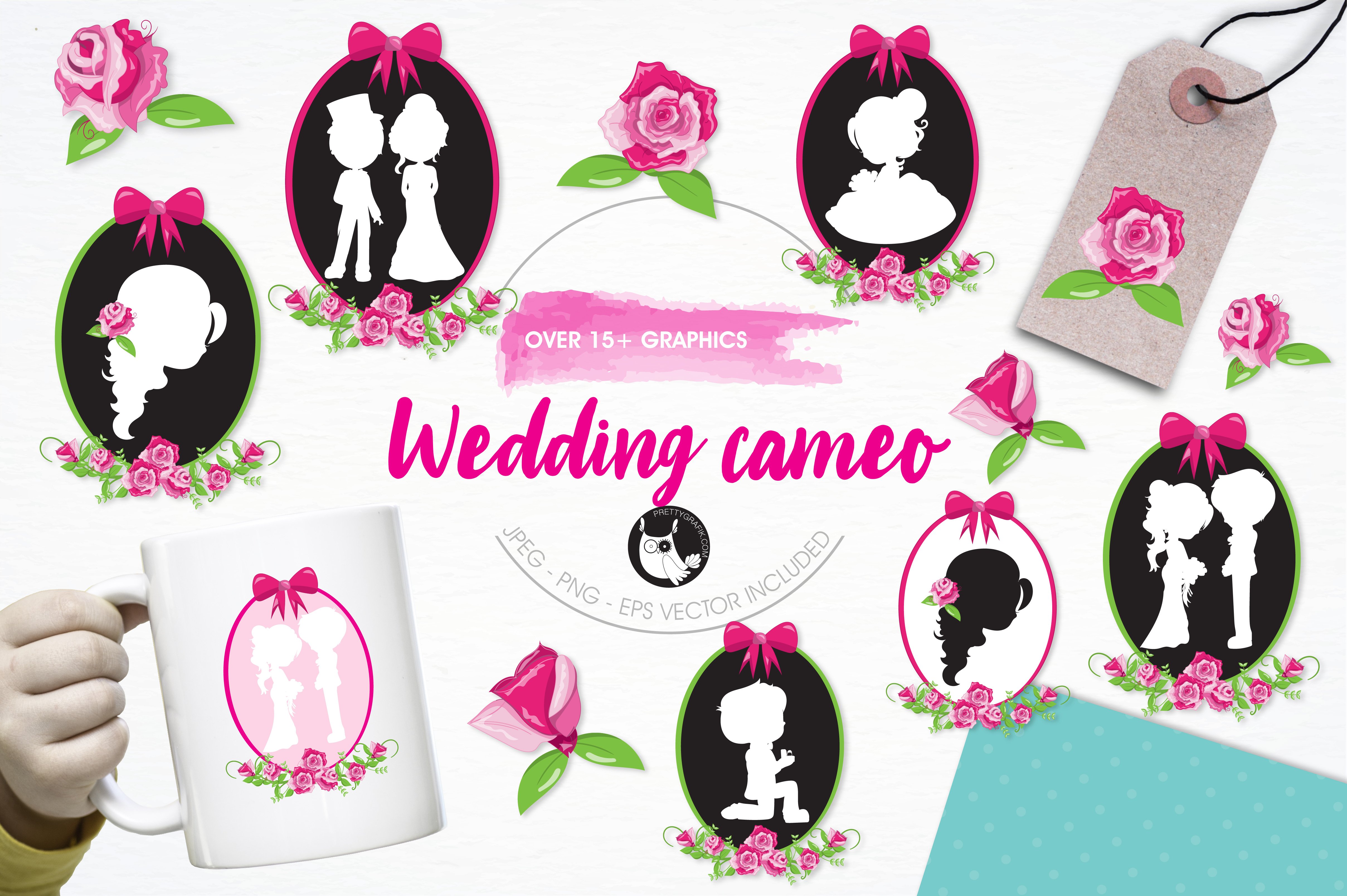 Wedding cameo illustration pack - Vector Image