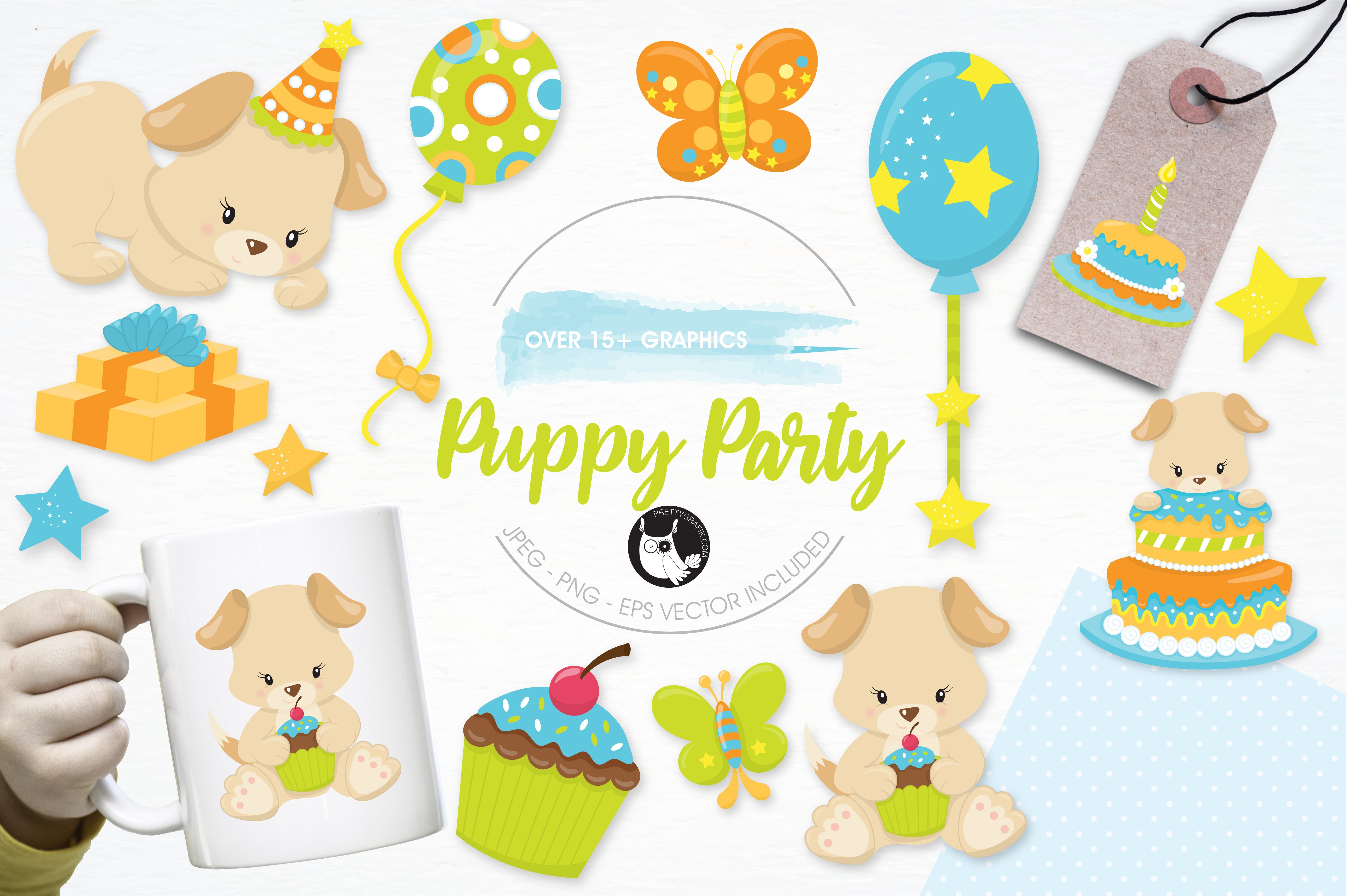 Puppy party illustration pack - Vector Image