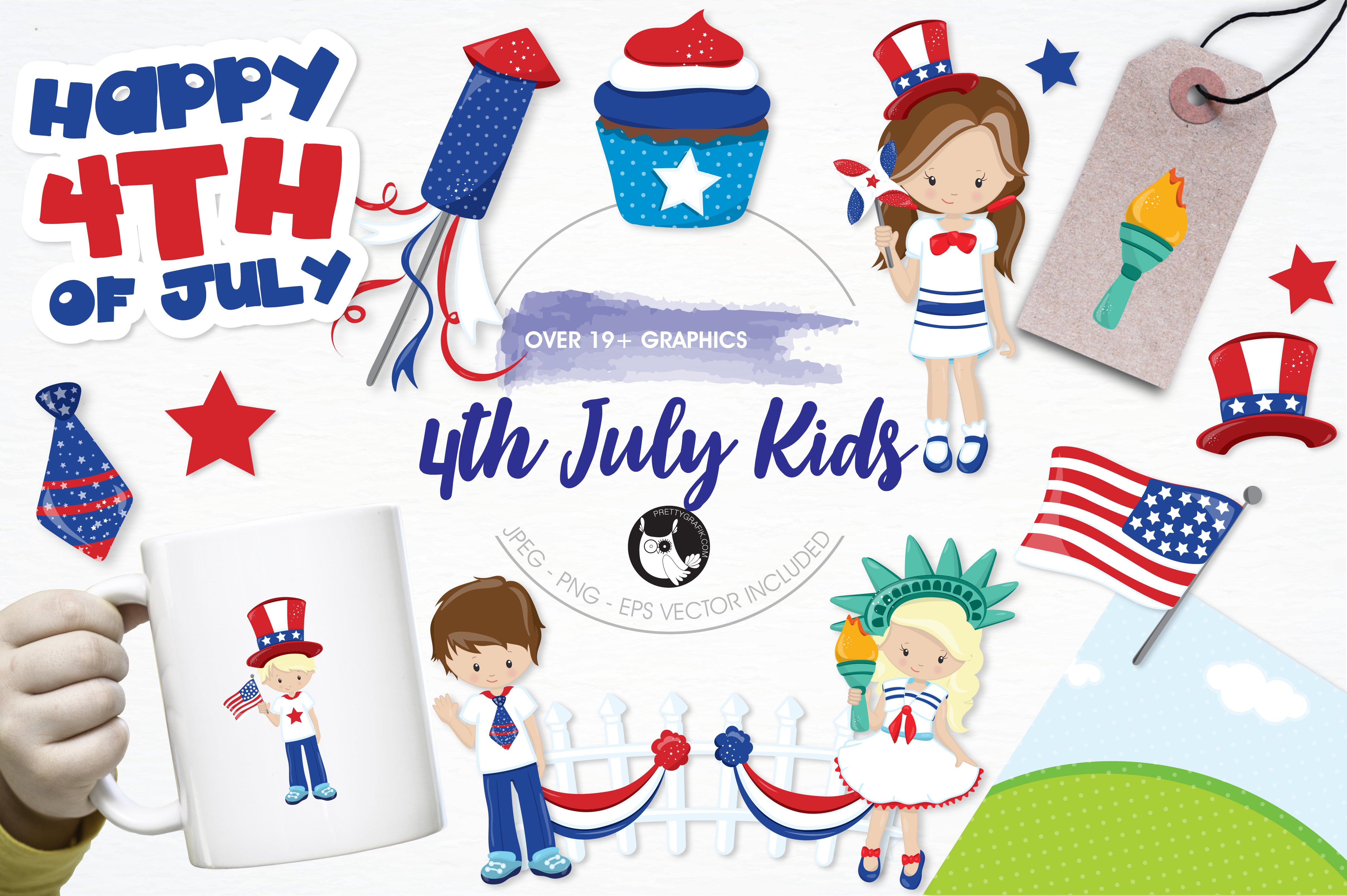 4th of July kids illustration pack - Vector Image