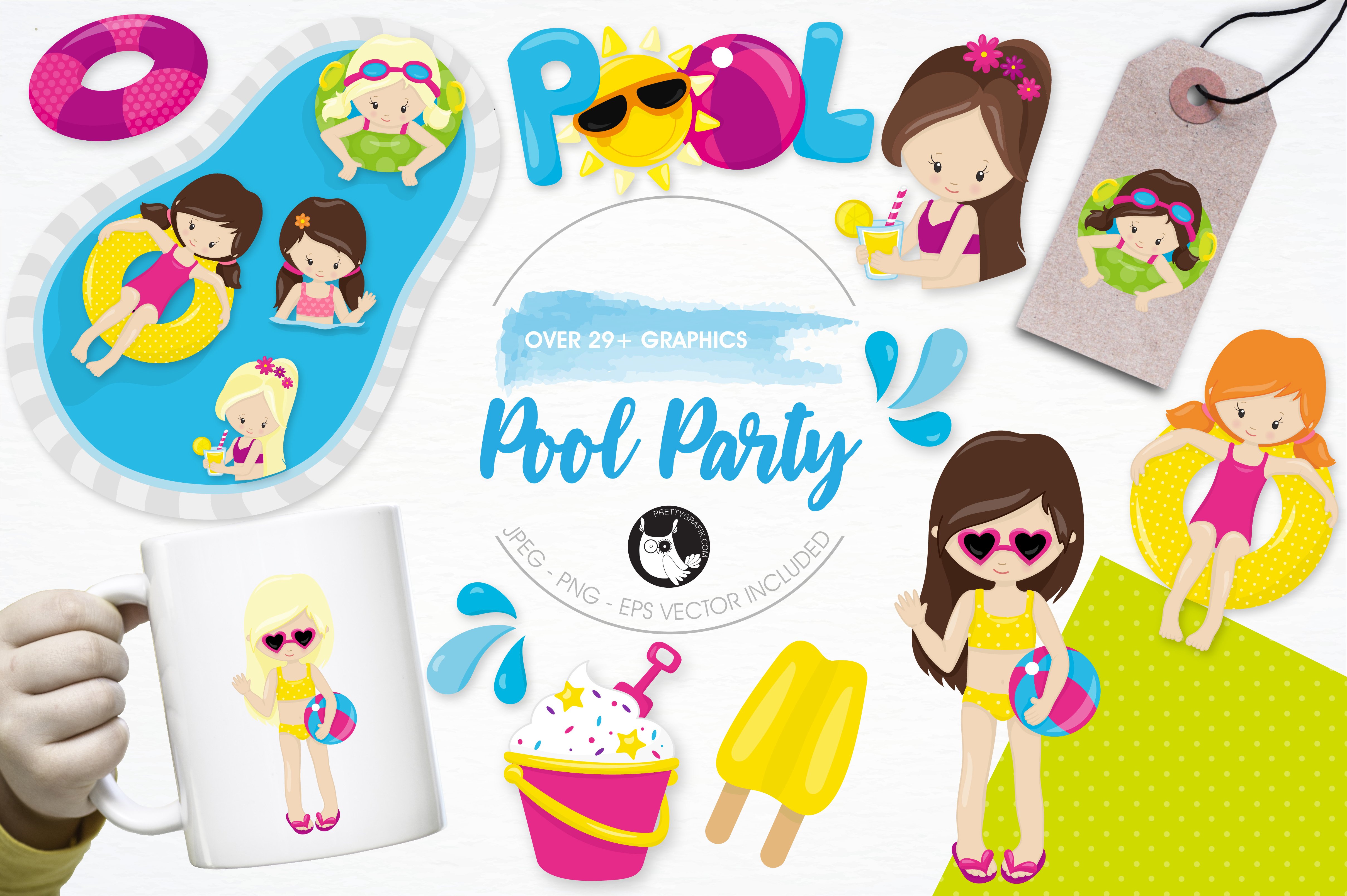 Pool party illustration pack - Vector Image