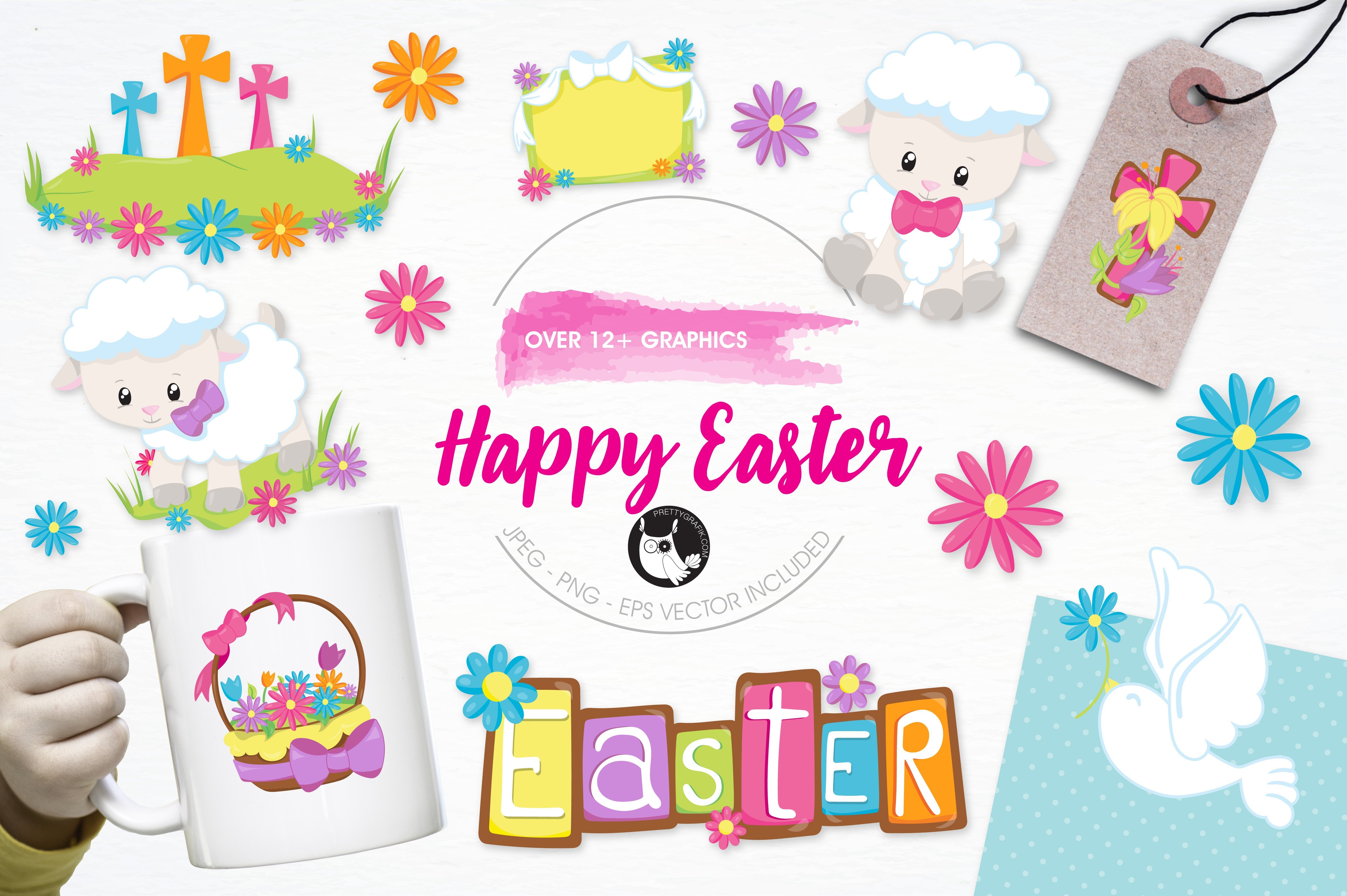 Happy Easter illustration pack - Vector Image