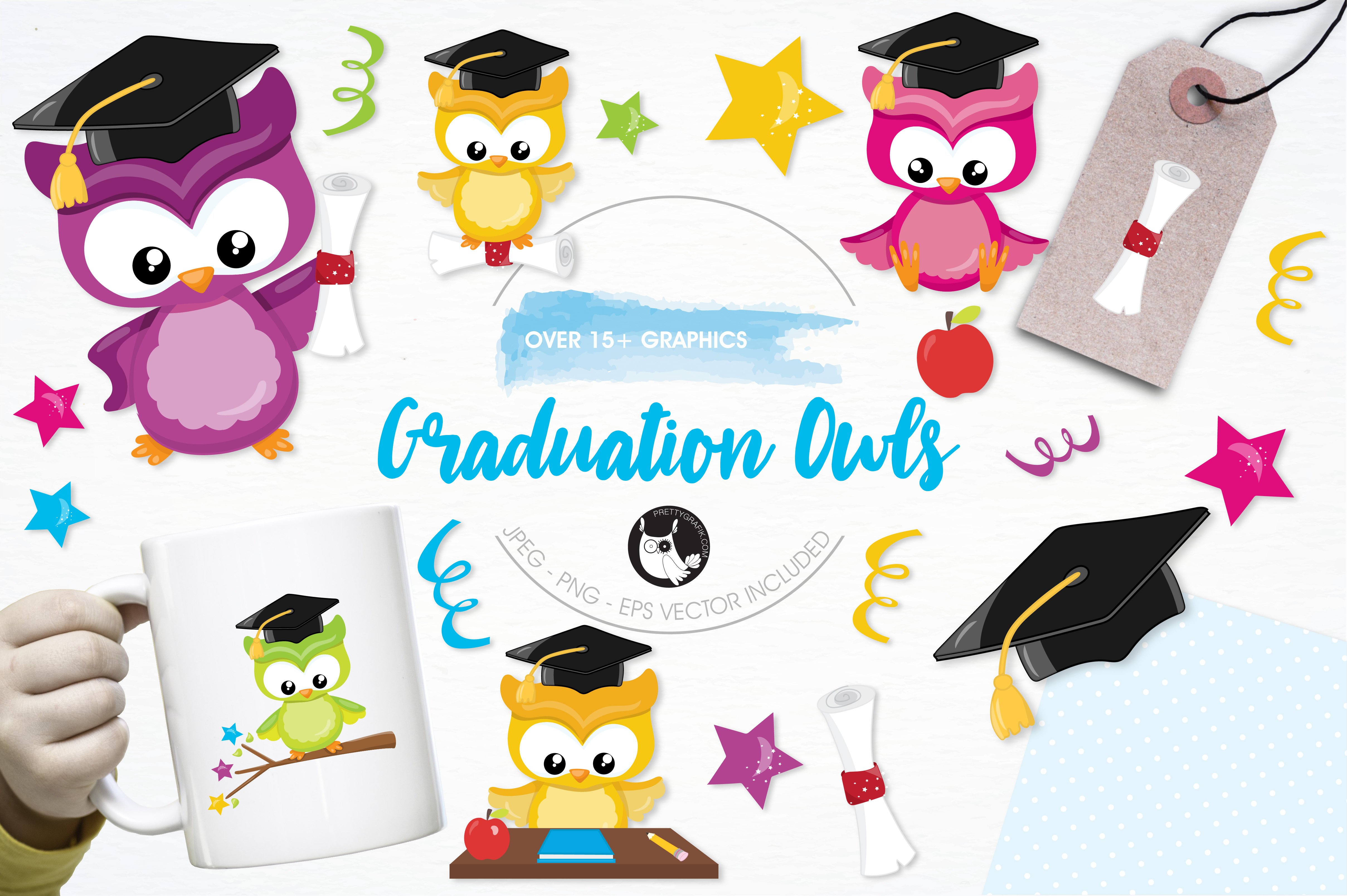 Graduation owl illustration pack - Vector Image