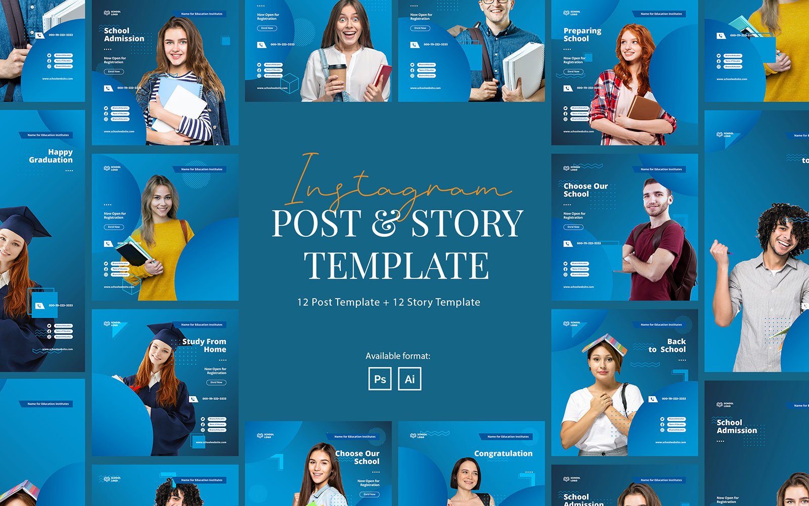 Elegant School Instagram Post and Story Social Media Template