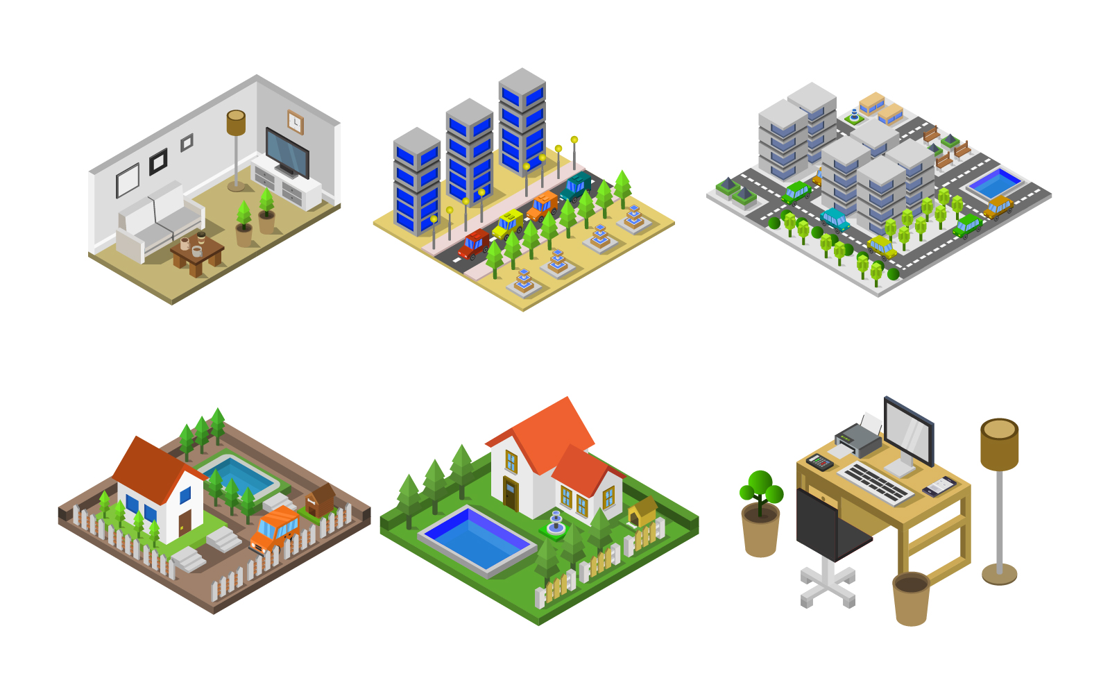 Set Of Isometric Illustrations - Vector Image