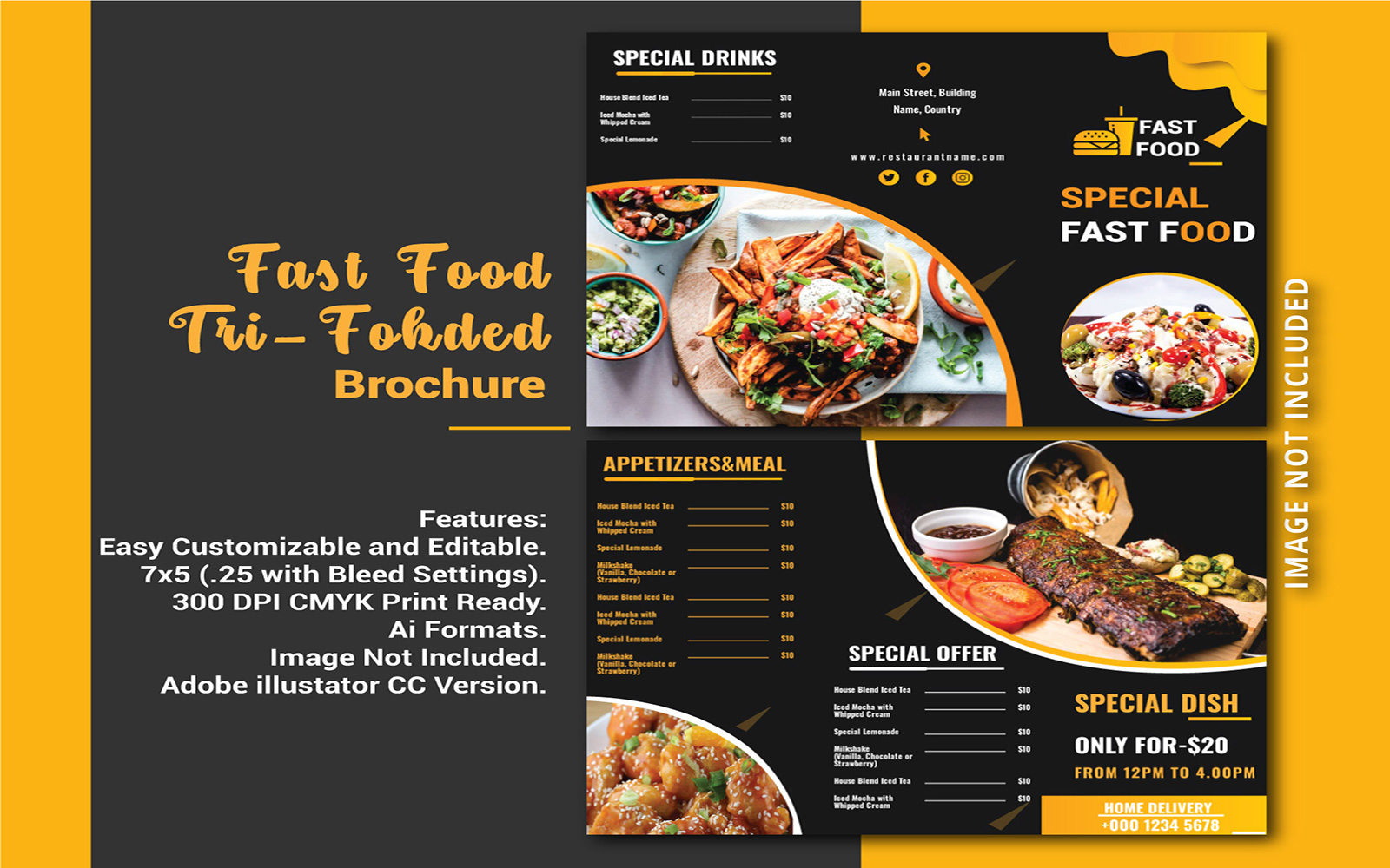 Fast food Tri-Folded Brochure - Corporate Identity Template