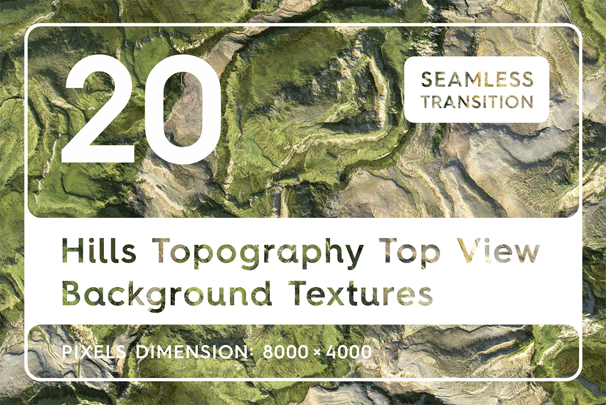 20 Hills Topography Top View Textures. Seamless Transition. Background