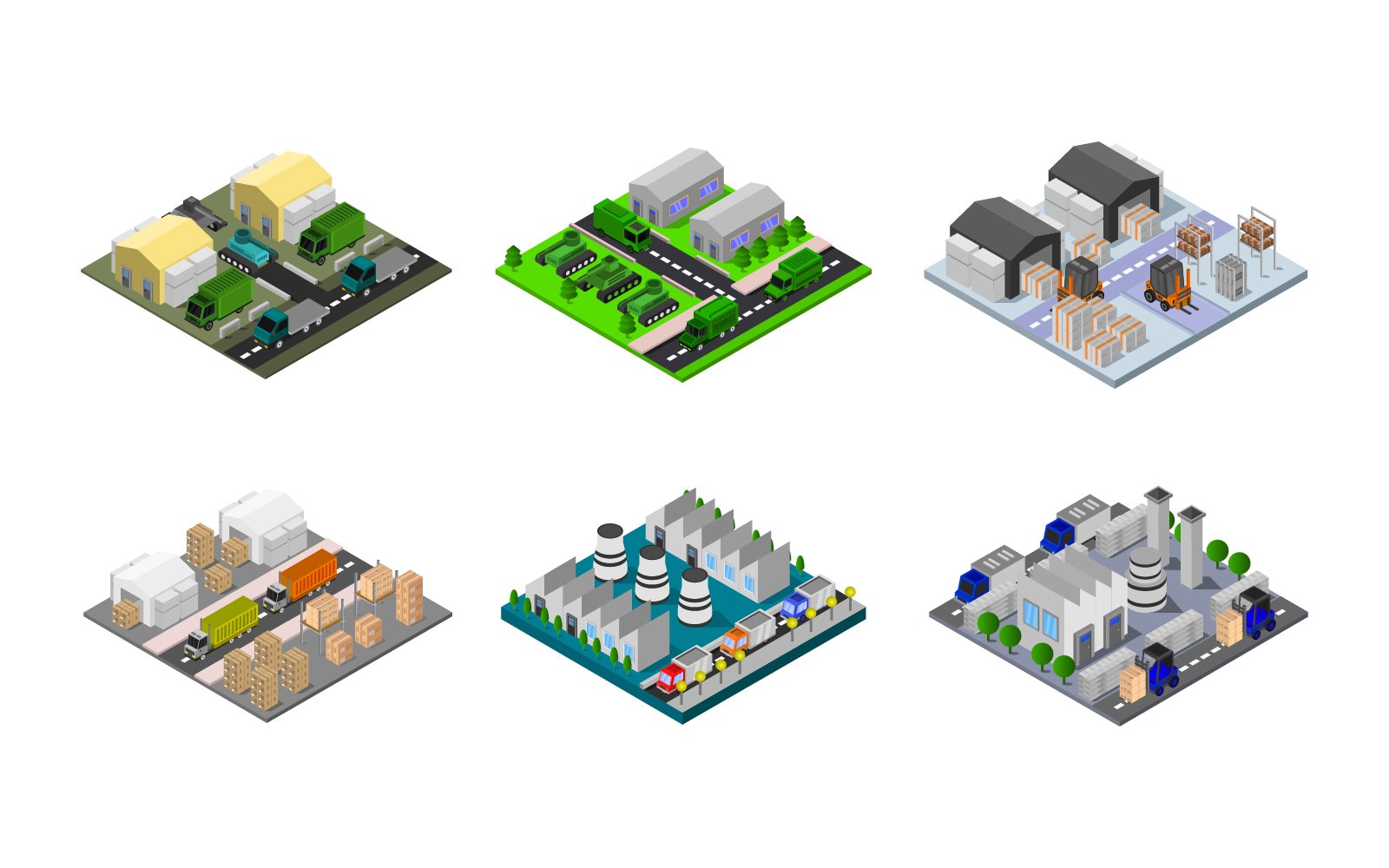 Isometric Buildings Set On Background - Vector Image