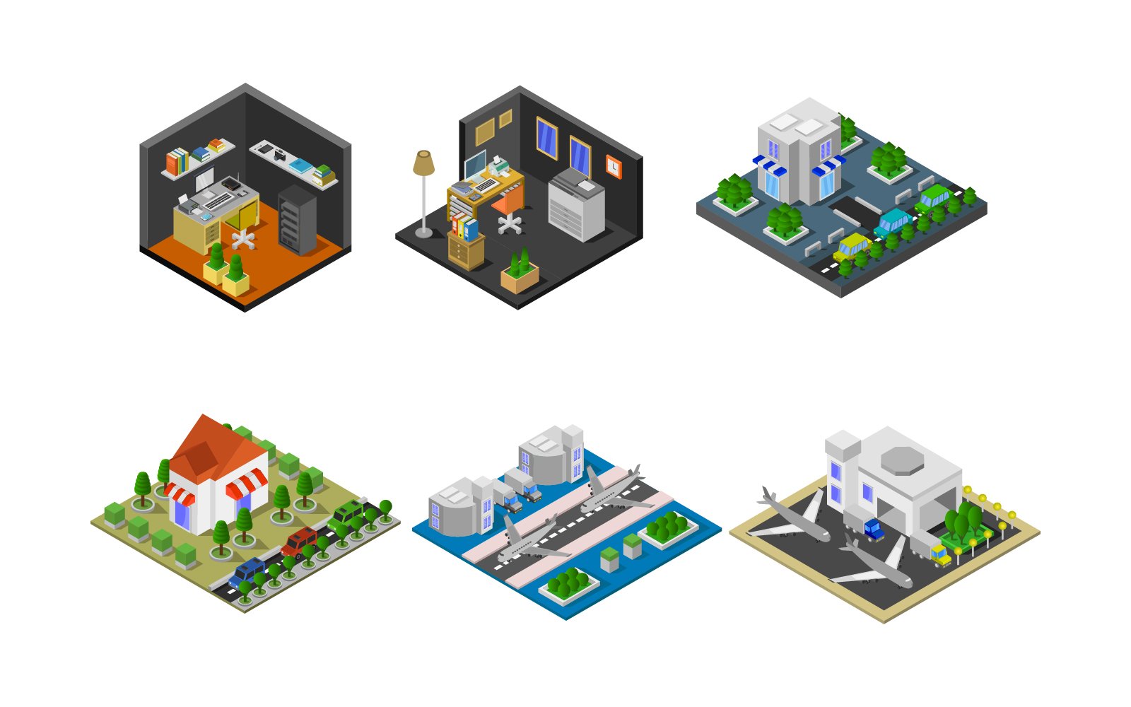 Isometric Buildings Set - Vector Image