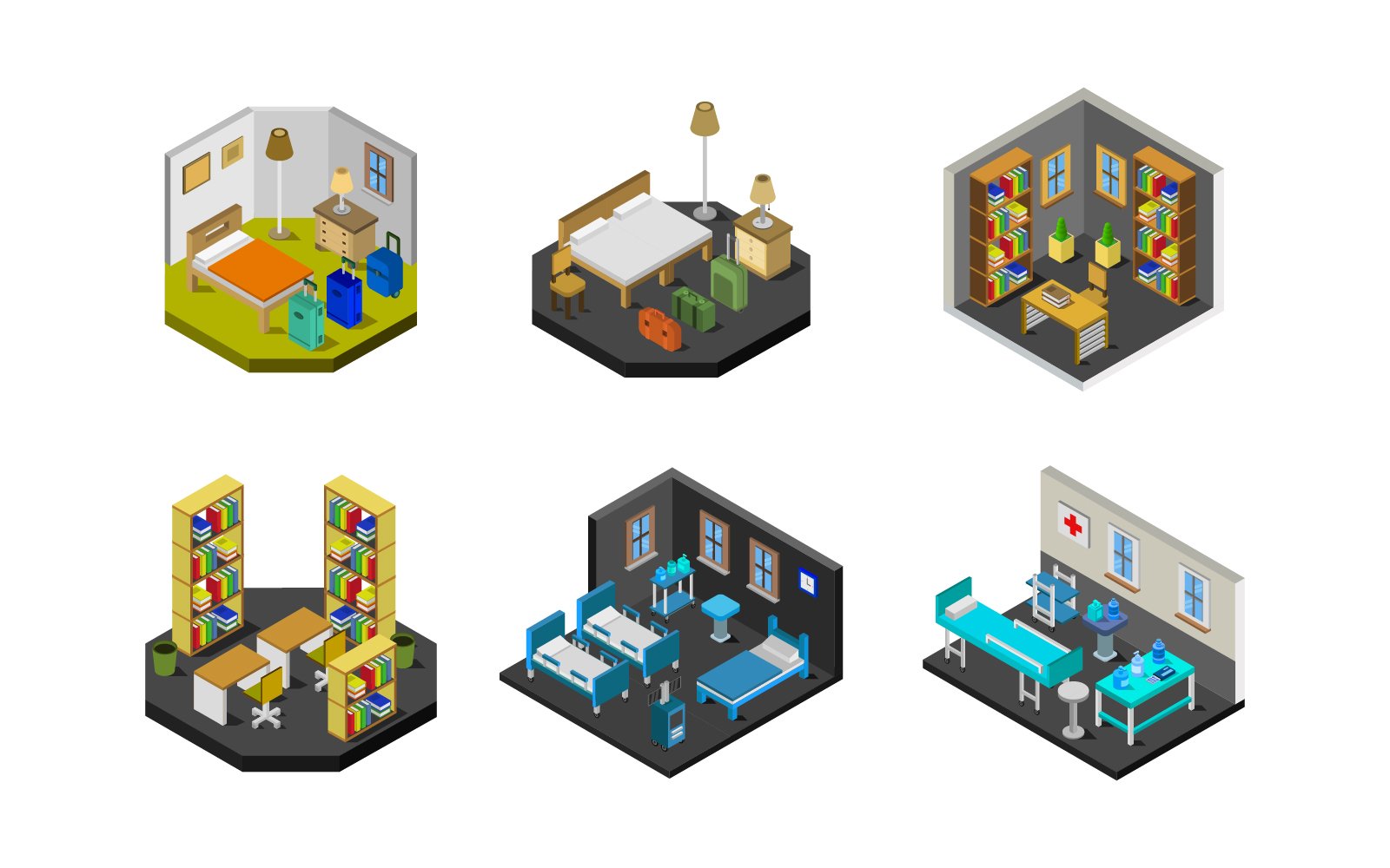 Isometric Buildings Set In - Vector Image