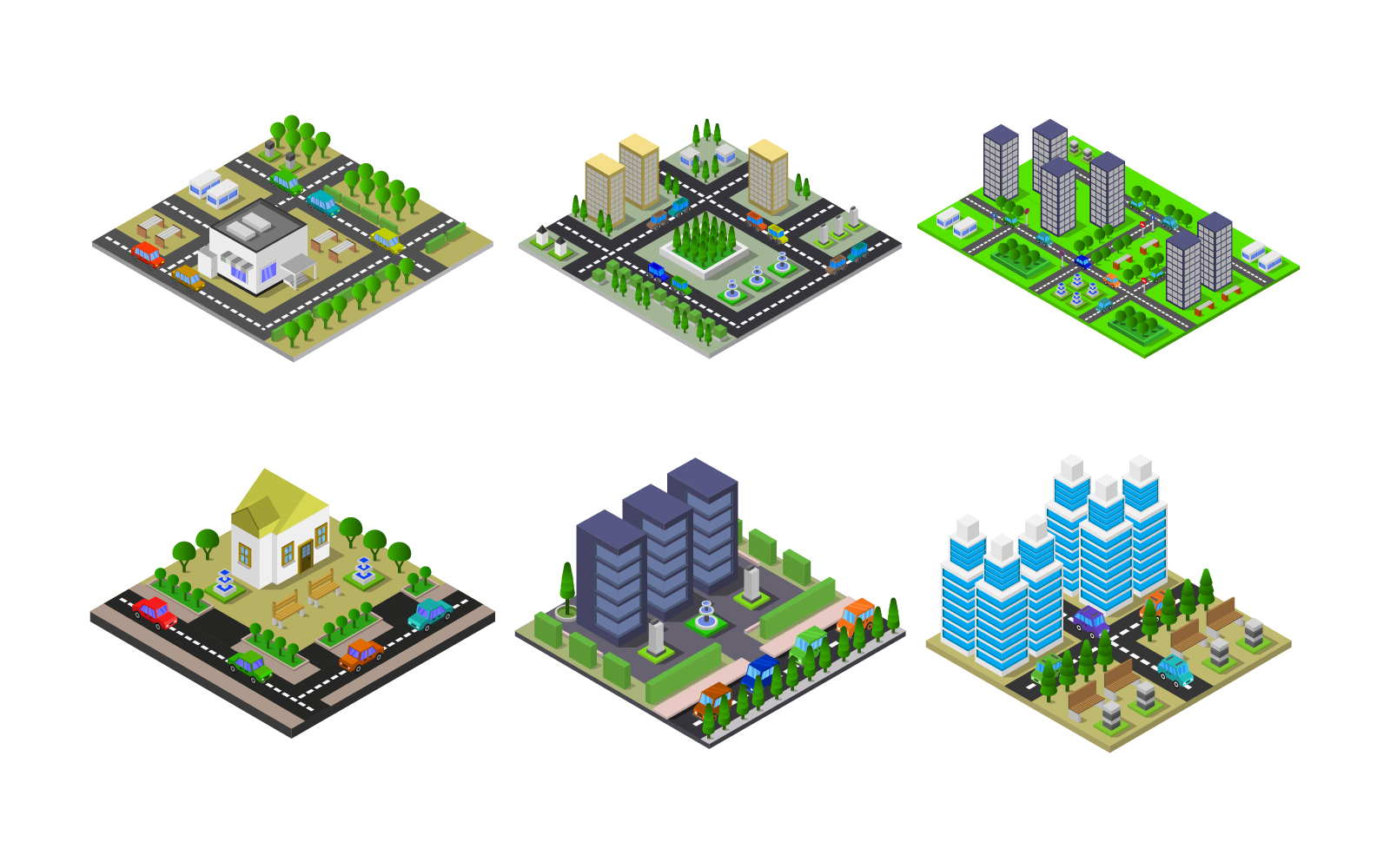 Isometric Buildings Set - Vector Image