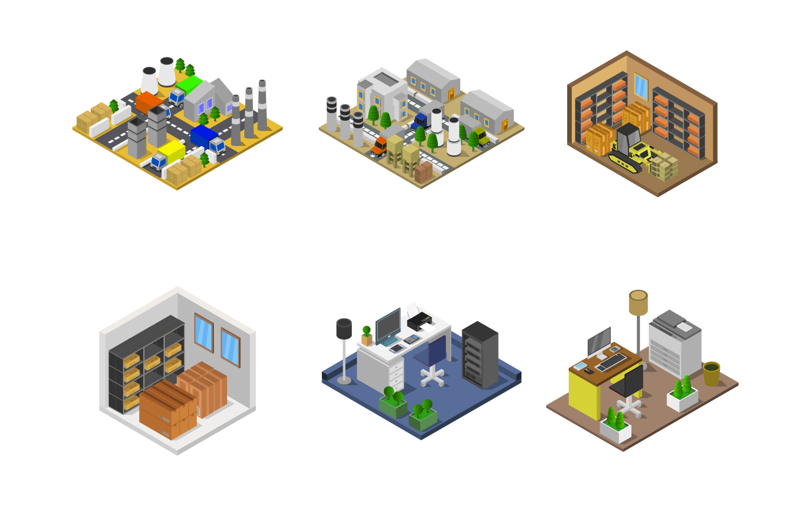 Isometric Buildings Set - Vector Image