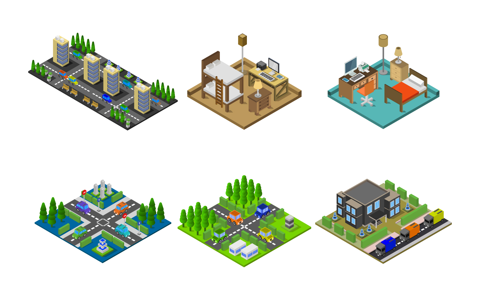 Isometric Buildings Set - Vector Image