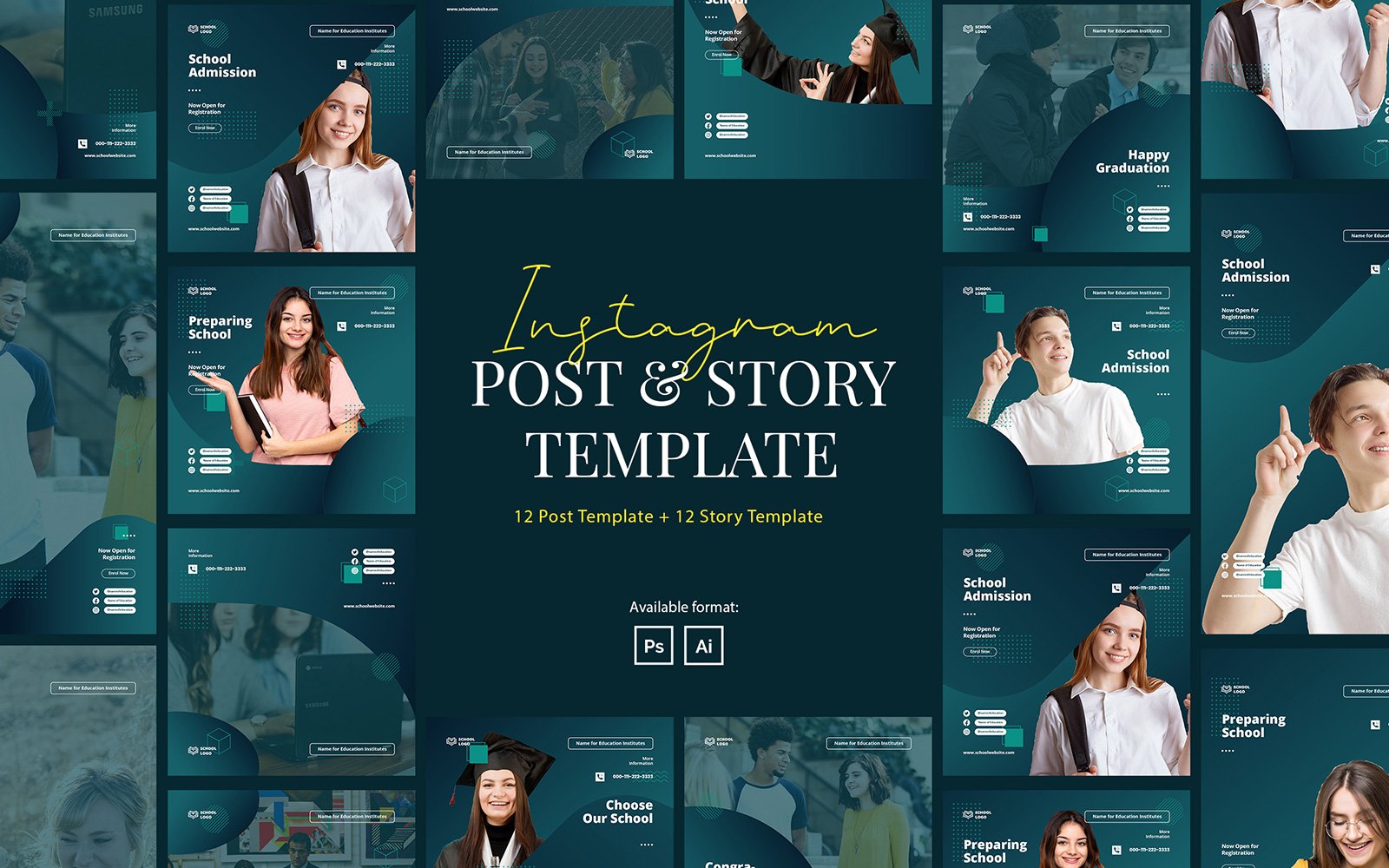 Elegant School Instagram Post and Story Template for Social Media