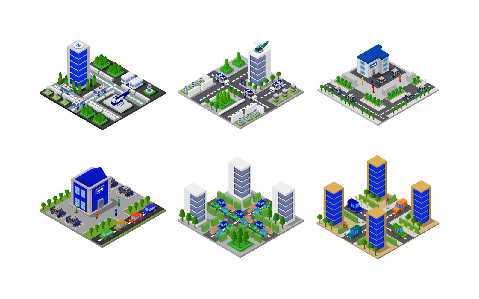 Isometric Buildings Set - Vector Image