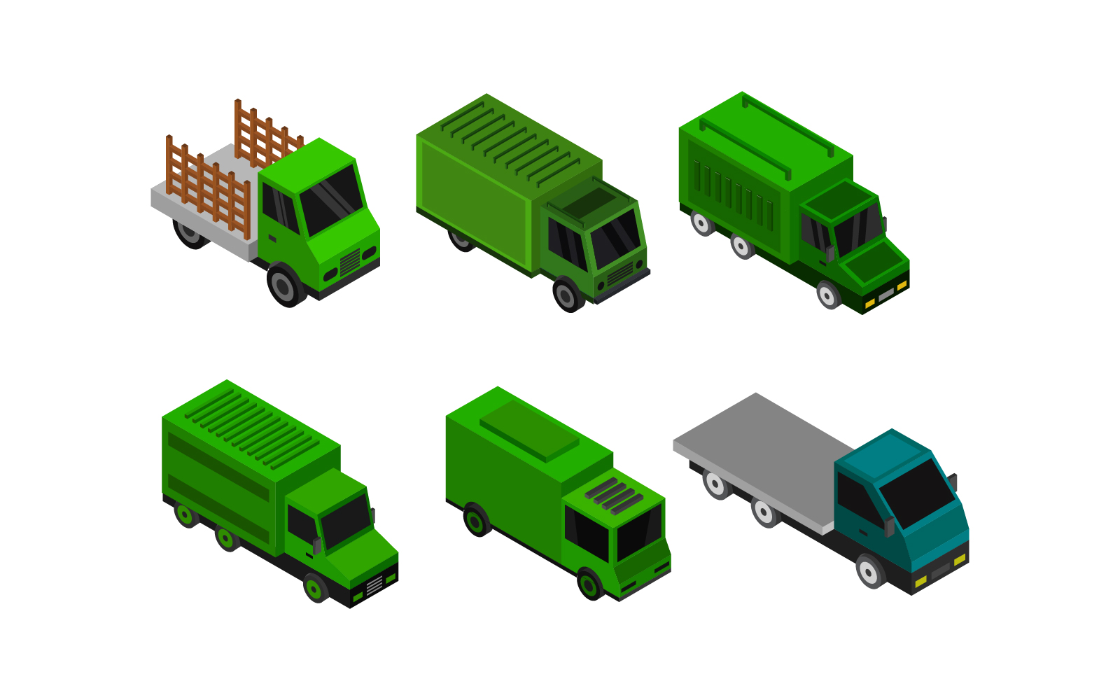 Isometric Truck Set - Vector Image