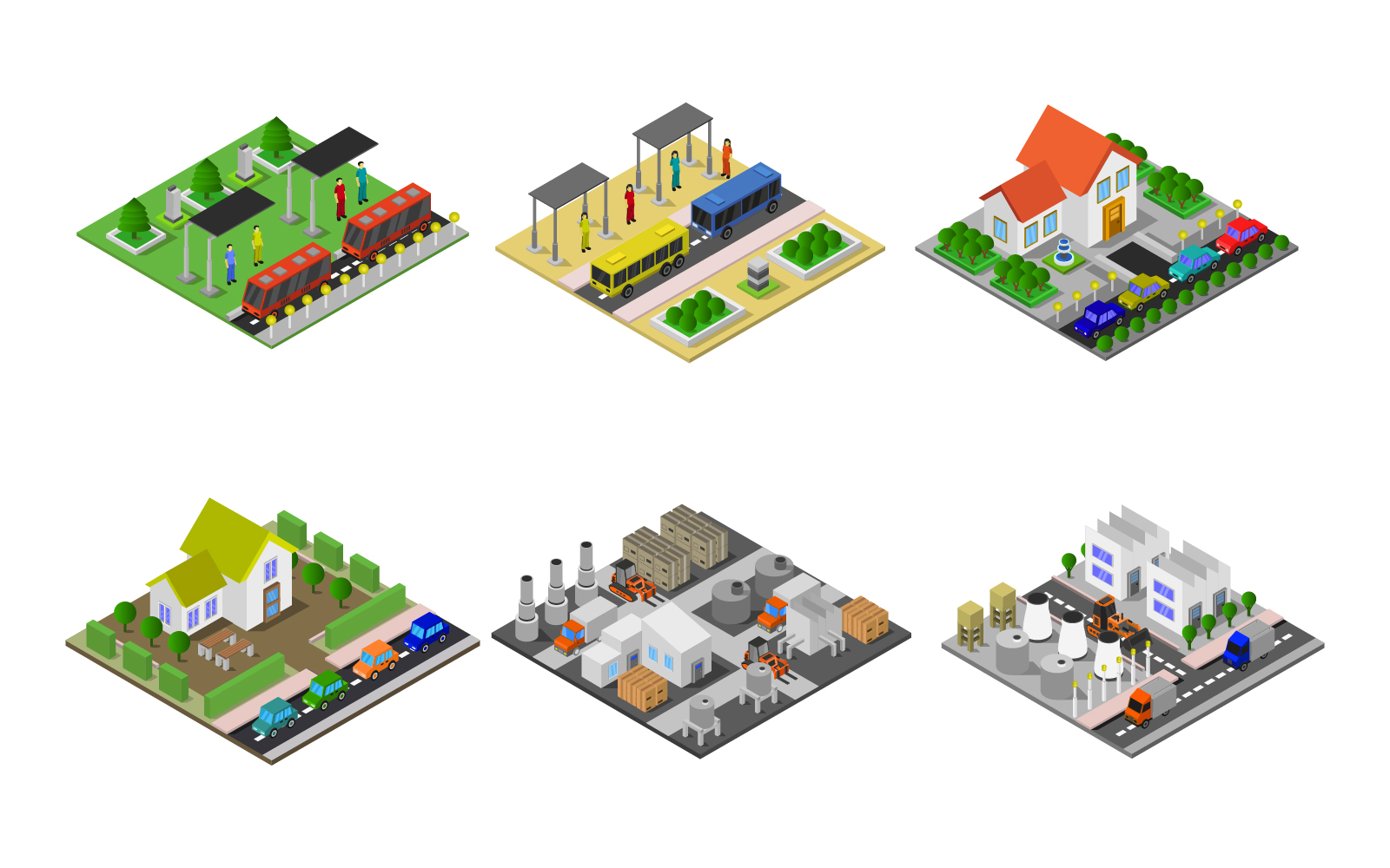 Isometric Buildings Set - Vector Image