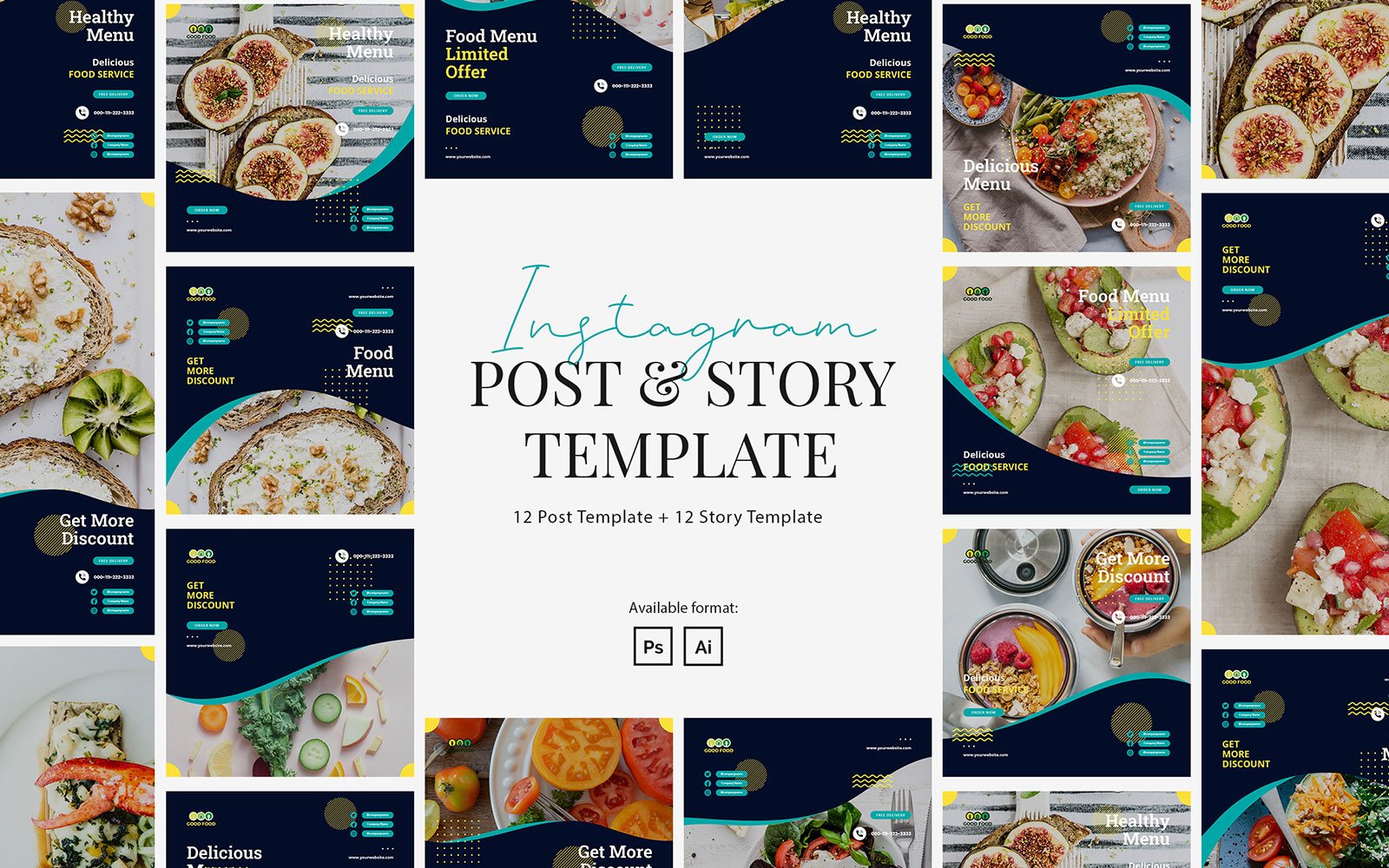 Healthy Food Instagram Post and Story Template for Social Media